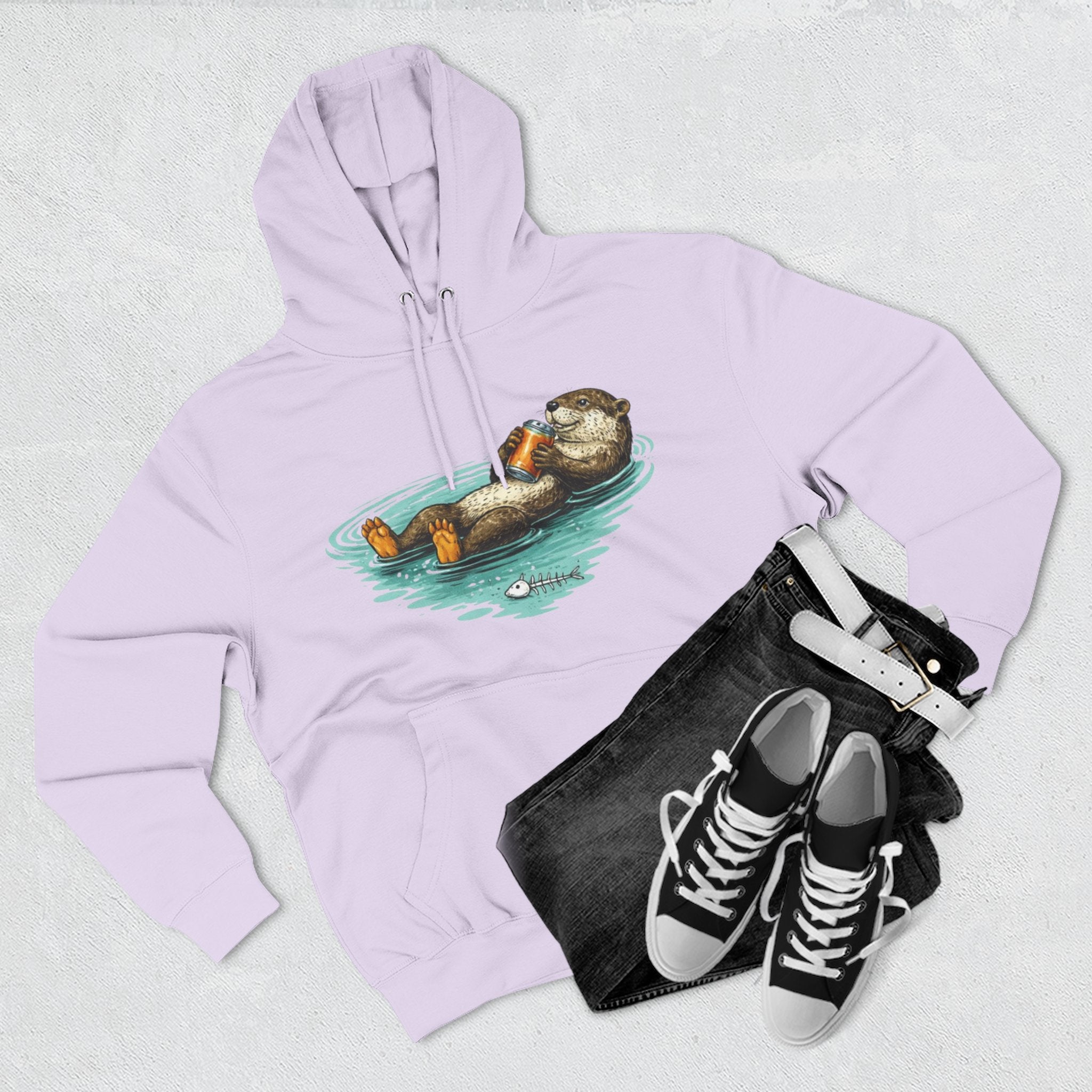 Otter Floating Graphic Hoodie | Relaxing Sea Otter with Beer Pullover