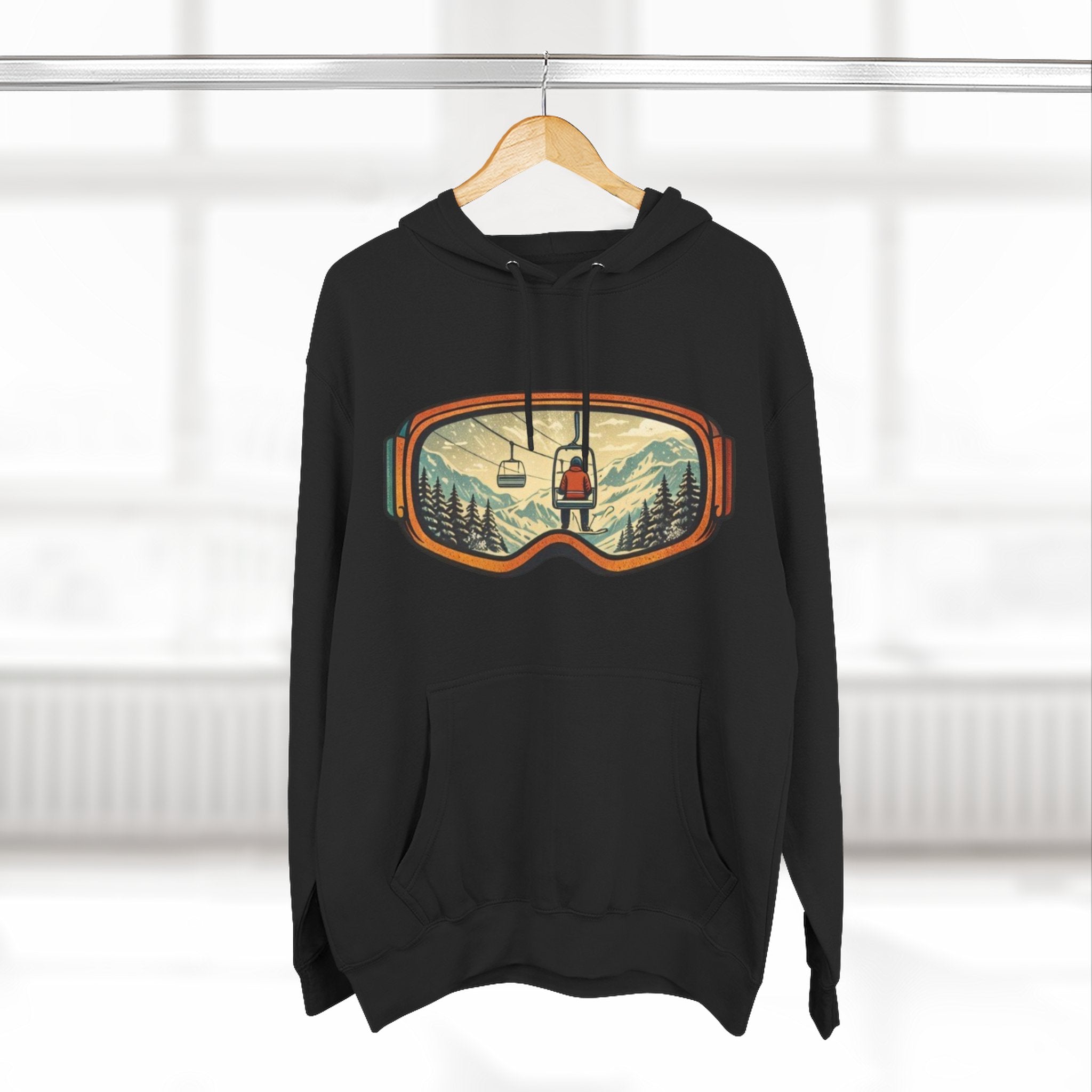 Ski Goggles Graphic Hoodie | Mountain Lift Scene Pullover
