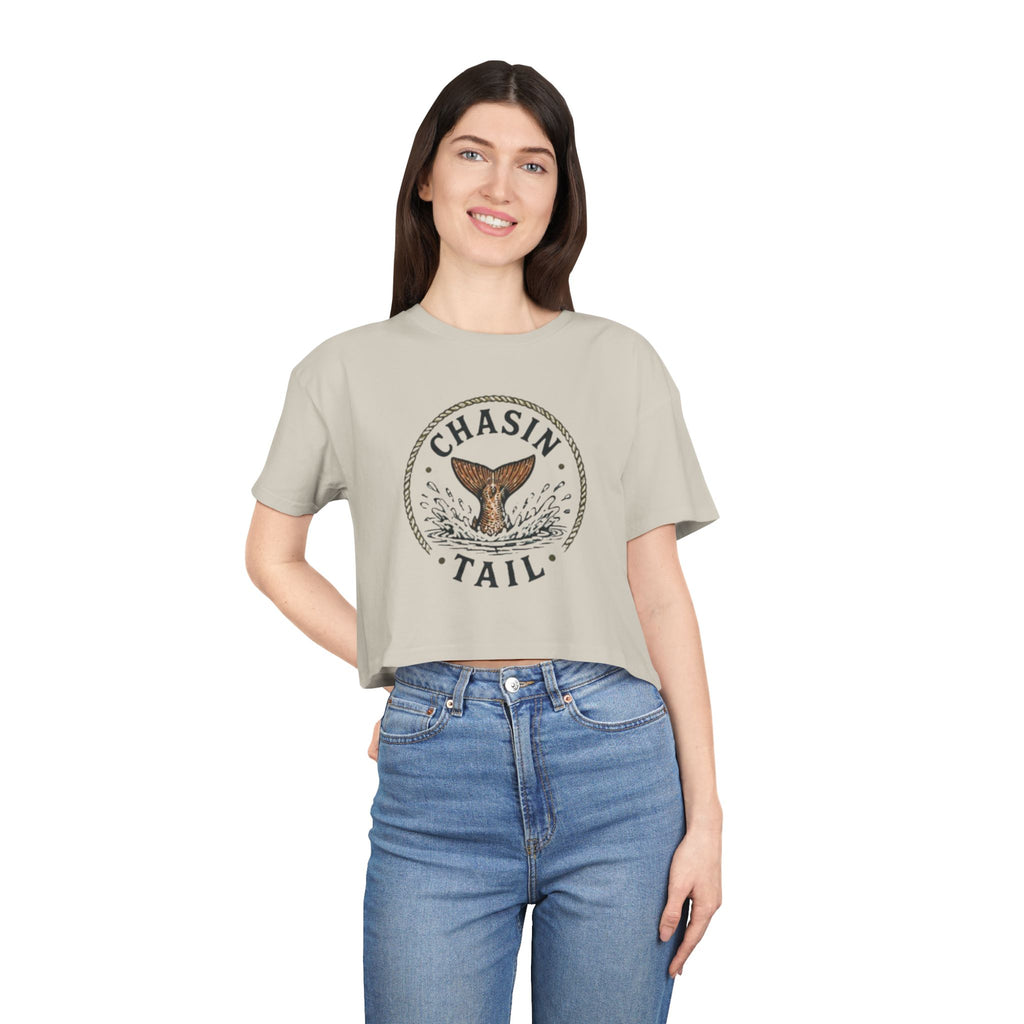 Crop Tee | "Chasin Tail" Fish Tail Graphic Top for Fishing Lovers