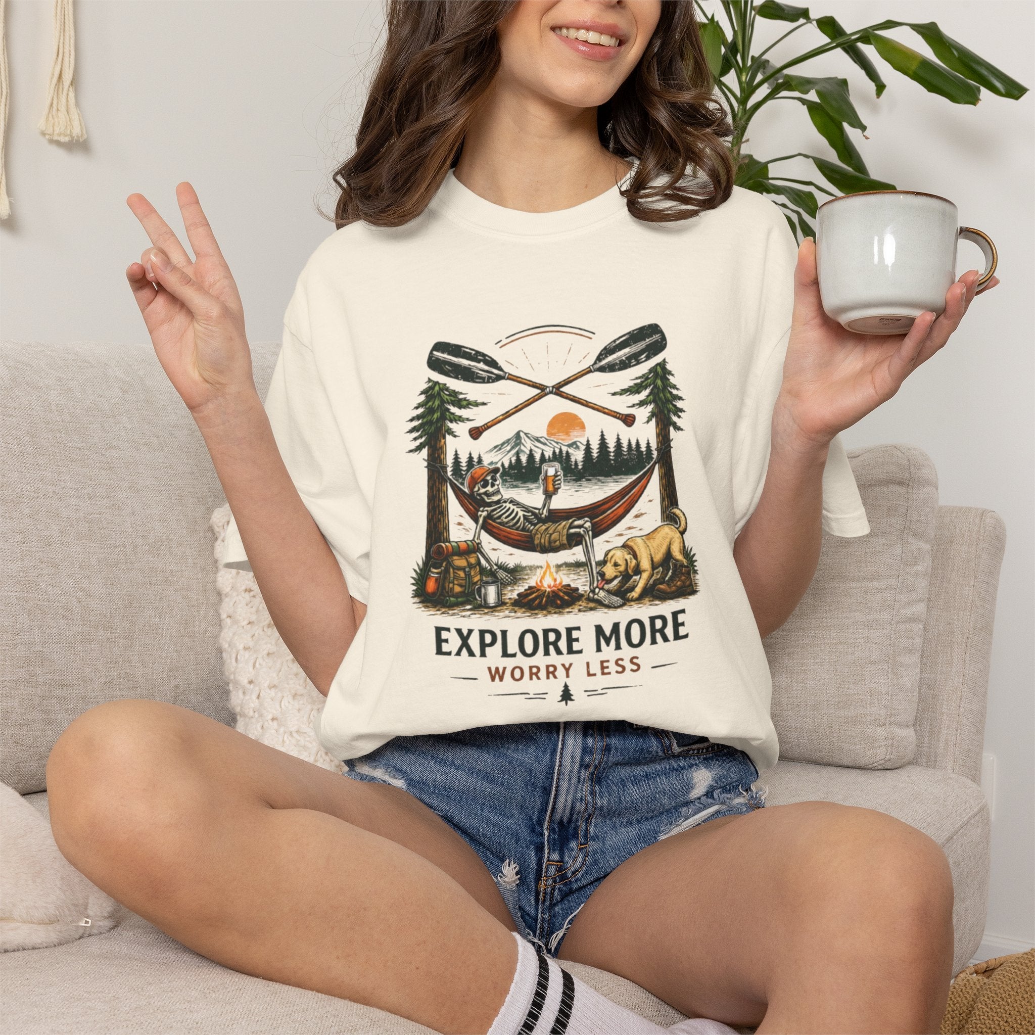 Explore More Worry Less T-Shirt | Outdoor Camping Adventure Graphic Tee