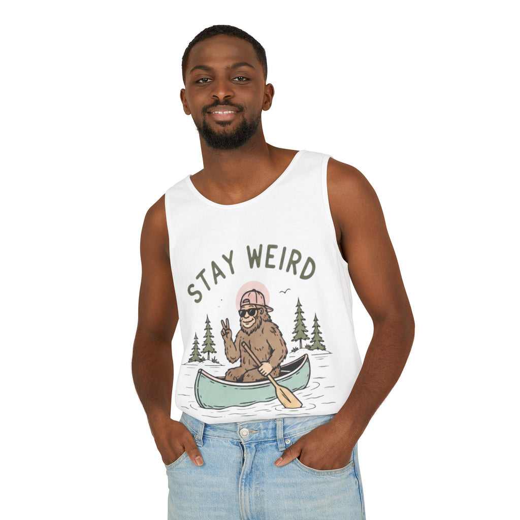 Stay Weird Bigfoot Tank Top | Funny Sasquatch Canoe Graphic Tank