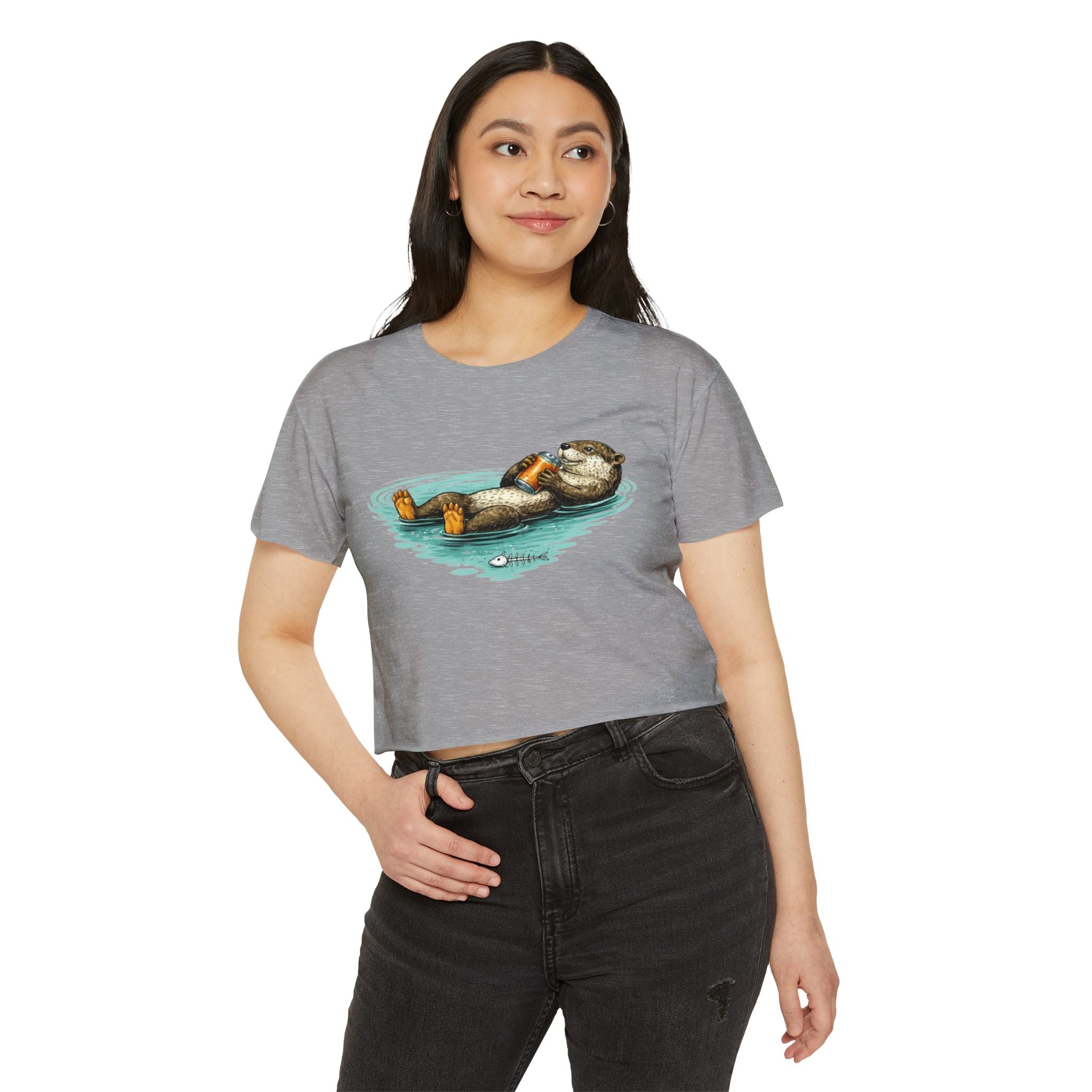 Otter with Beer Cute Festival Crop Top | Floating Otter Design