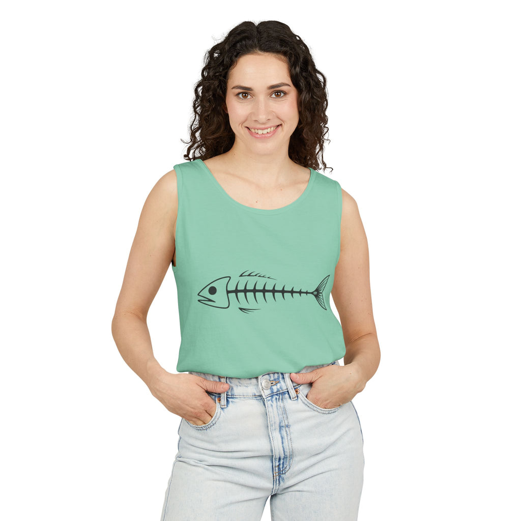 Fish Skeleton Tank Top | Minimalist Fishing Graphic Sleeveless Tee