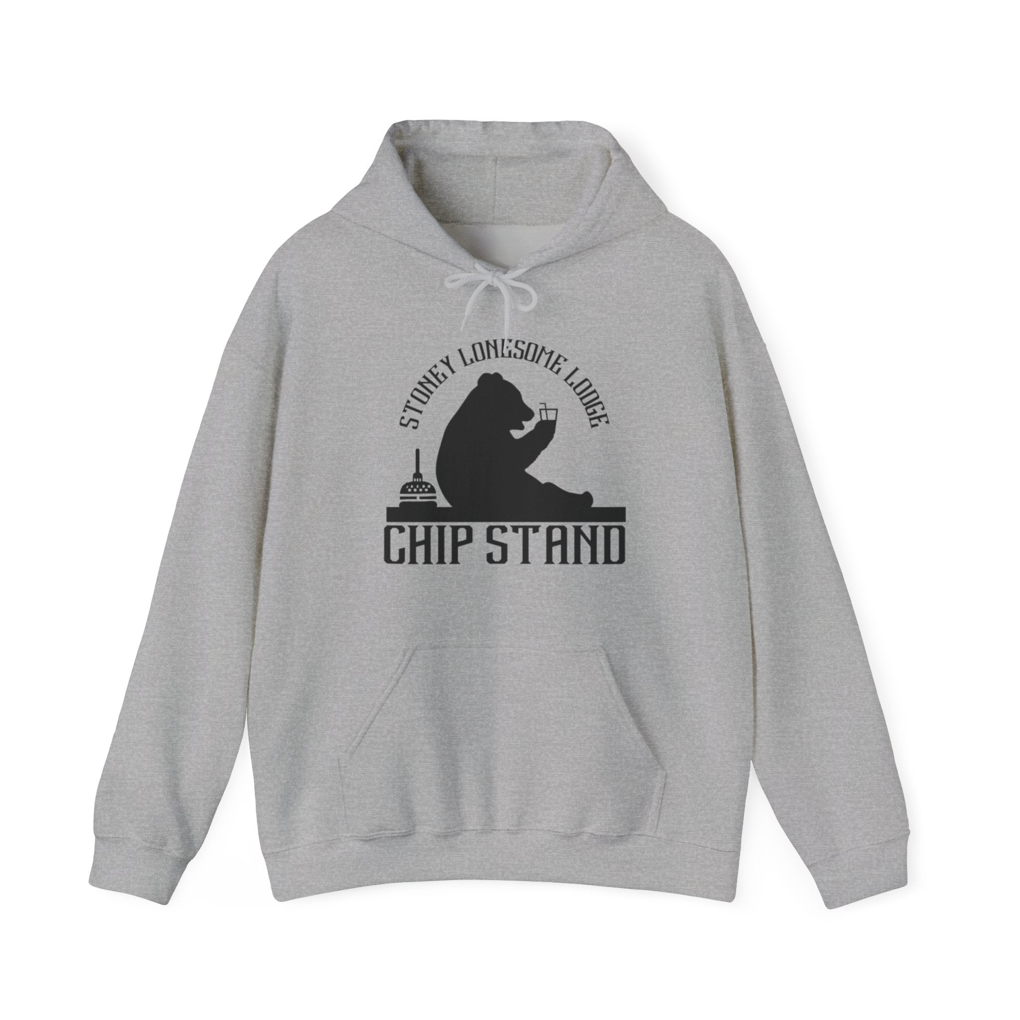 Bear Chip Stand Hoodie | "Stoney Lonesome Lodge" Retro Cabin Sweatshirt