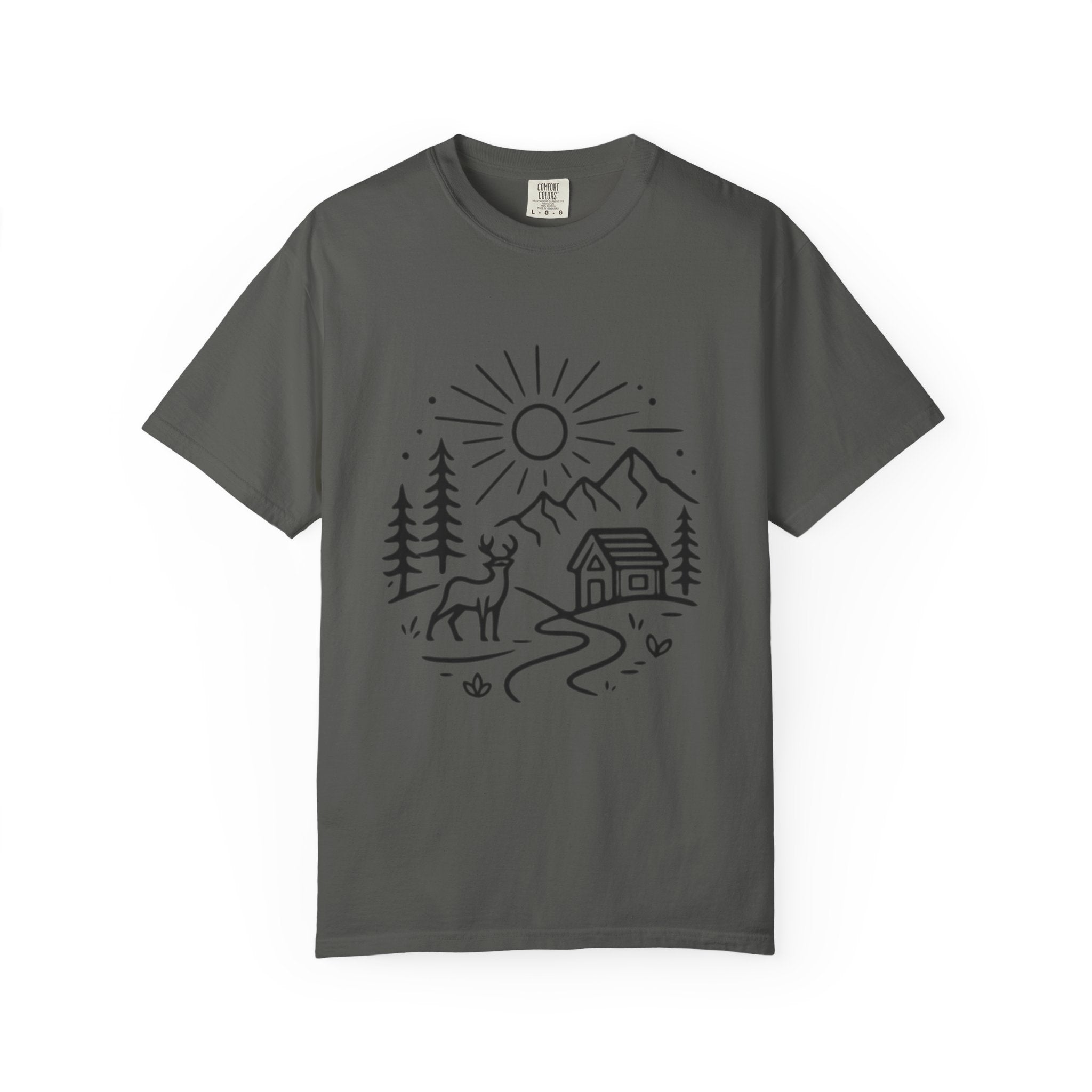 Mountain Deer Line Art Camping T-Shirt