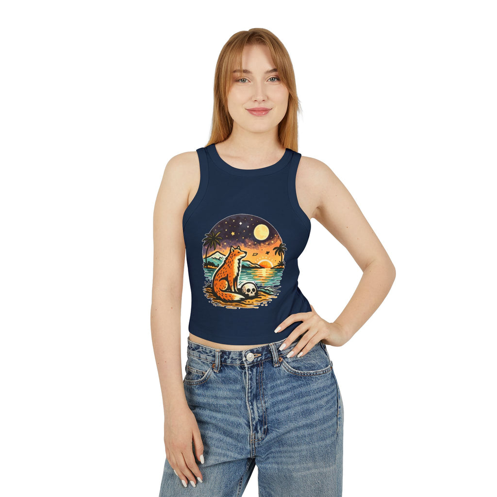 Fox Sunset Racer Tank Top | Vintage Beach Moon Graphic