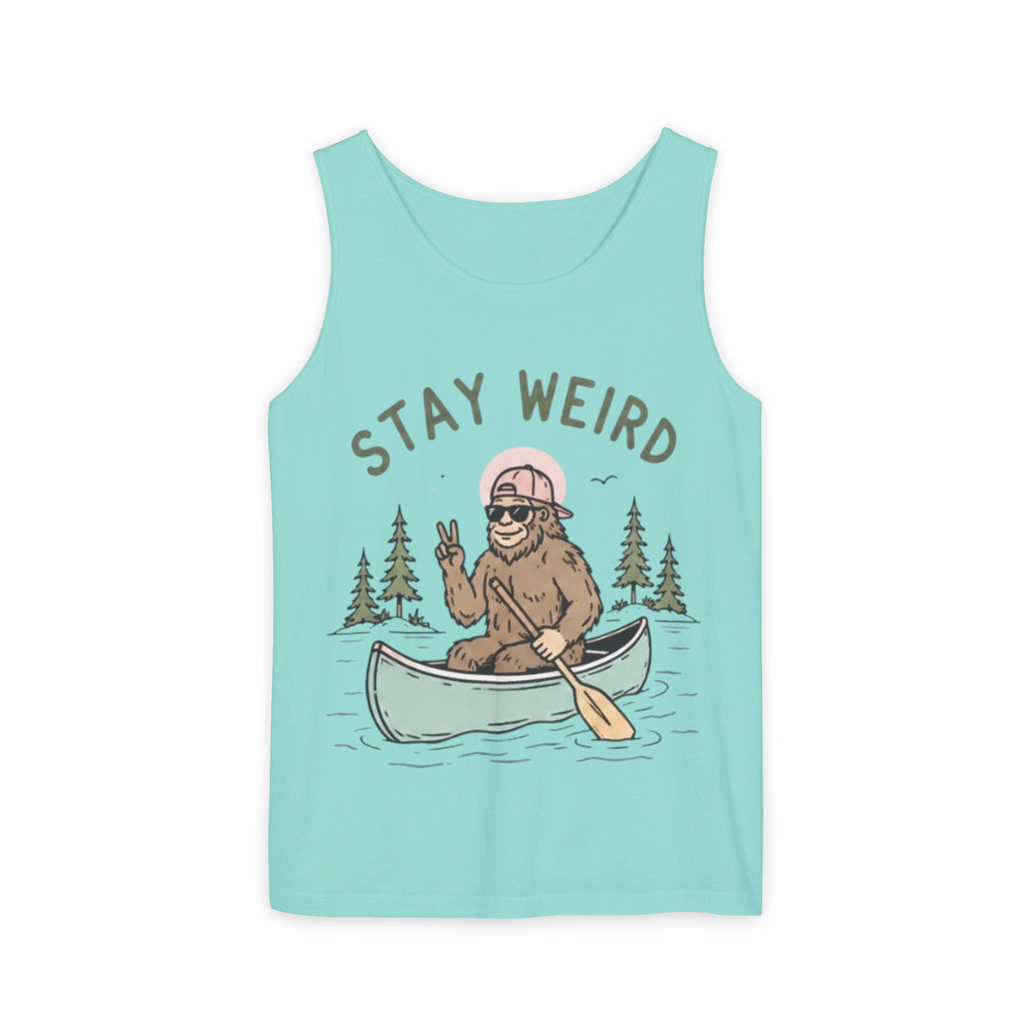 Stay Weird Bigfoot Tank Top | Funny Sasquatch Canoe Graphic Tank