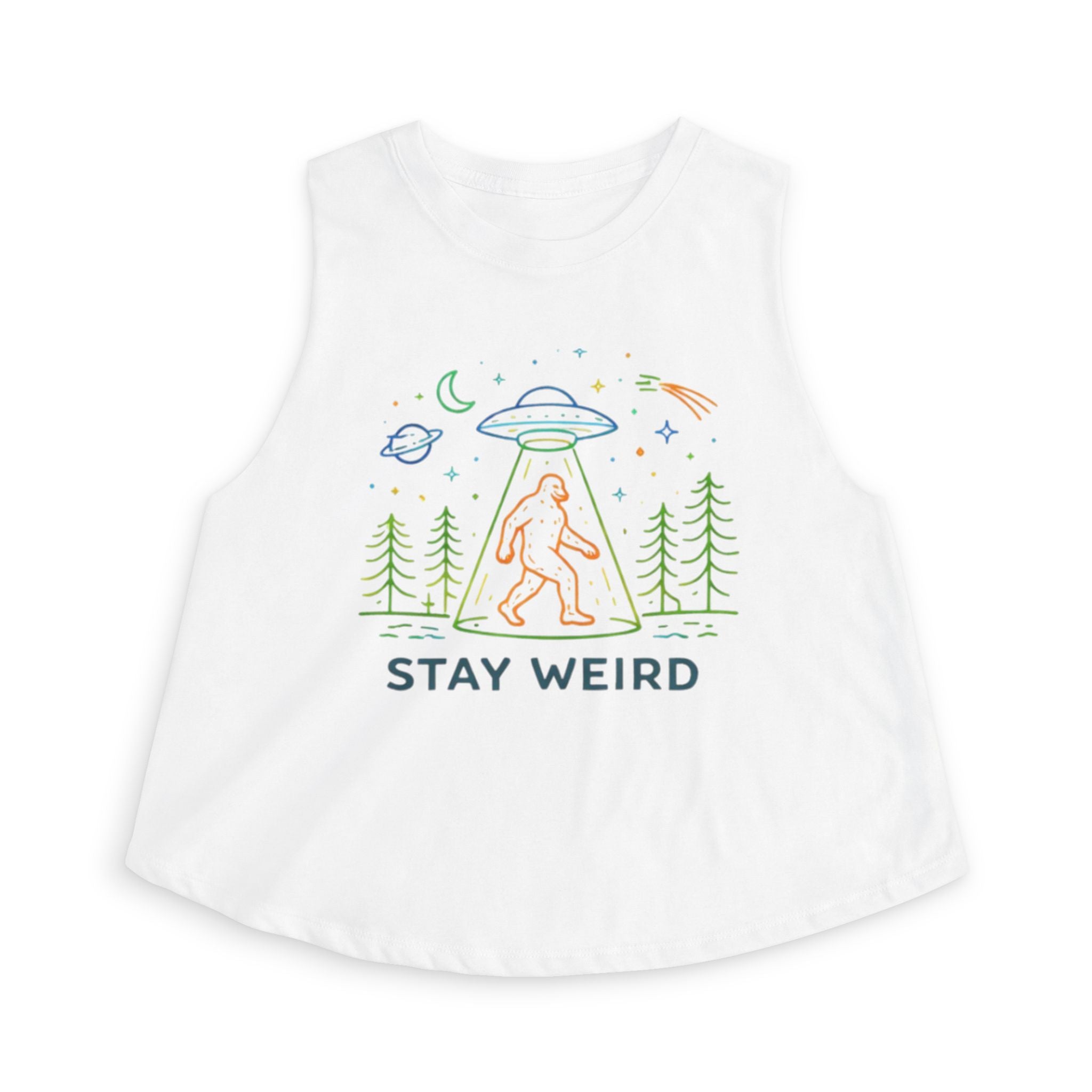 Stay Weird Alien Crop Top | Women's UFO Bigfoot Graphic Tank