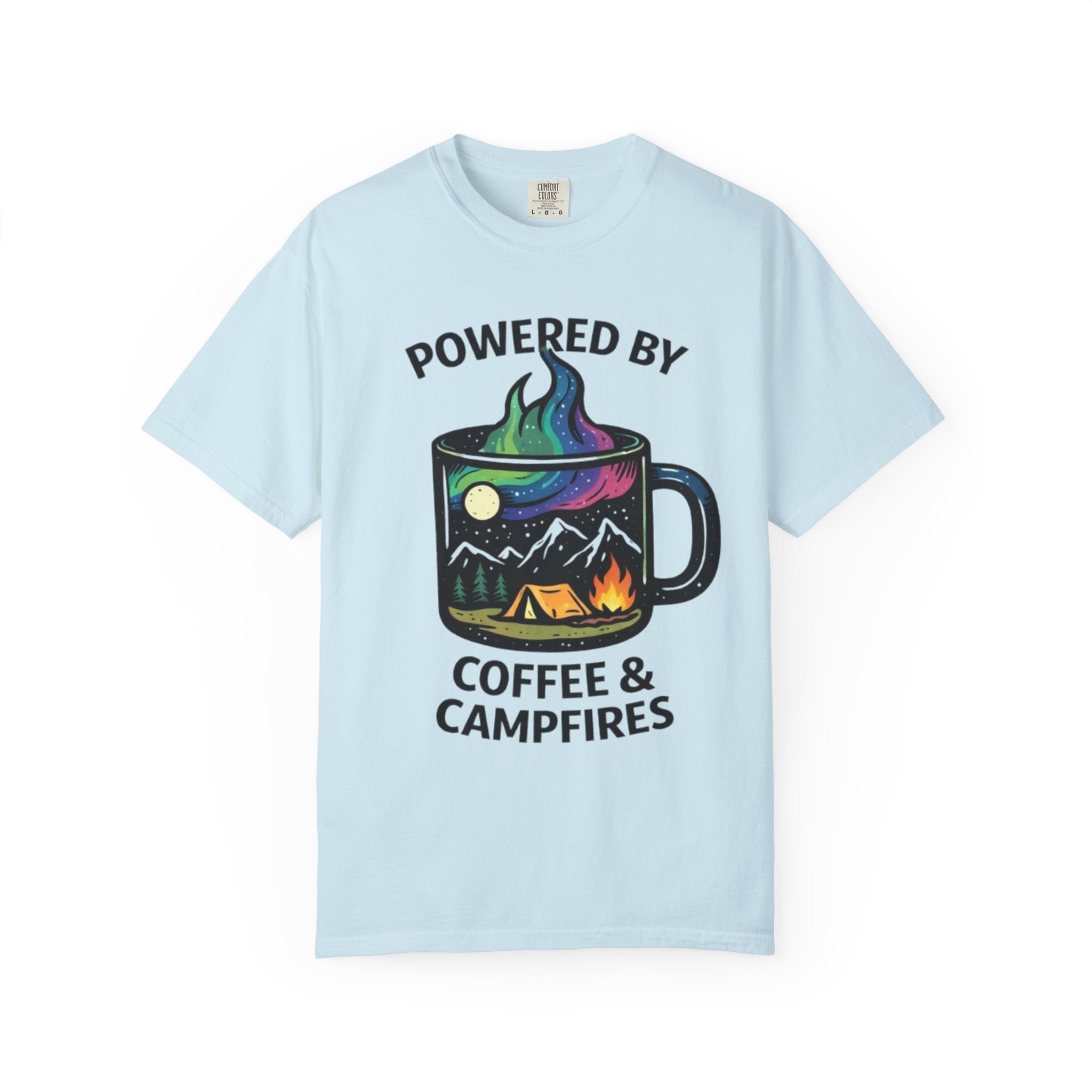 Powered by Coffee & Campfires T-shirt | Camping Mug Nature Graphic