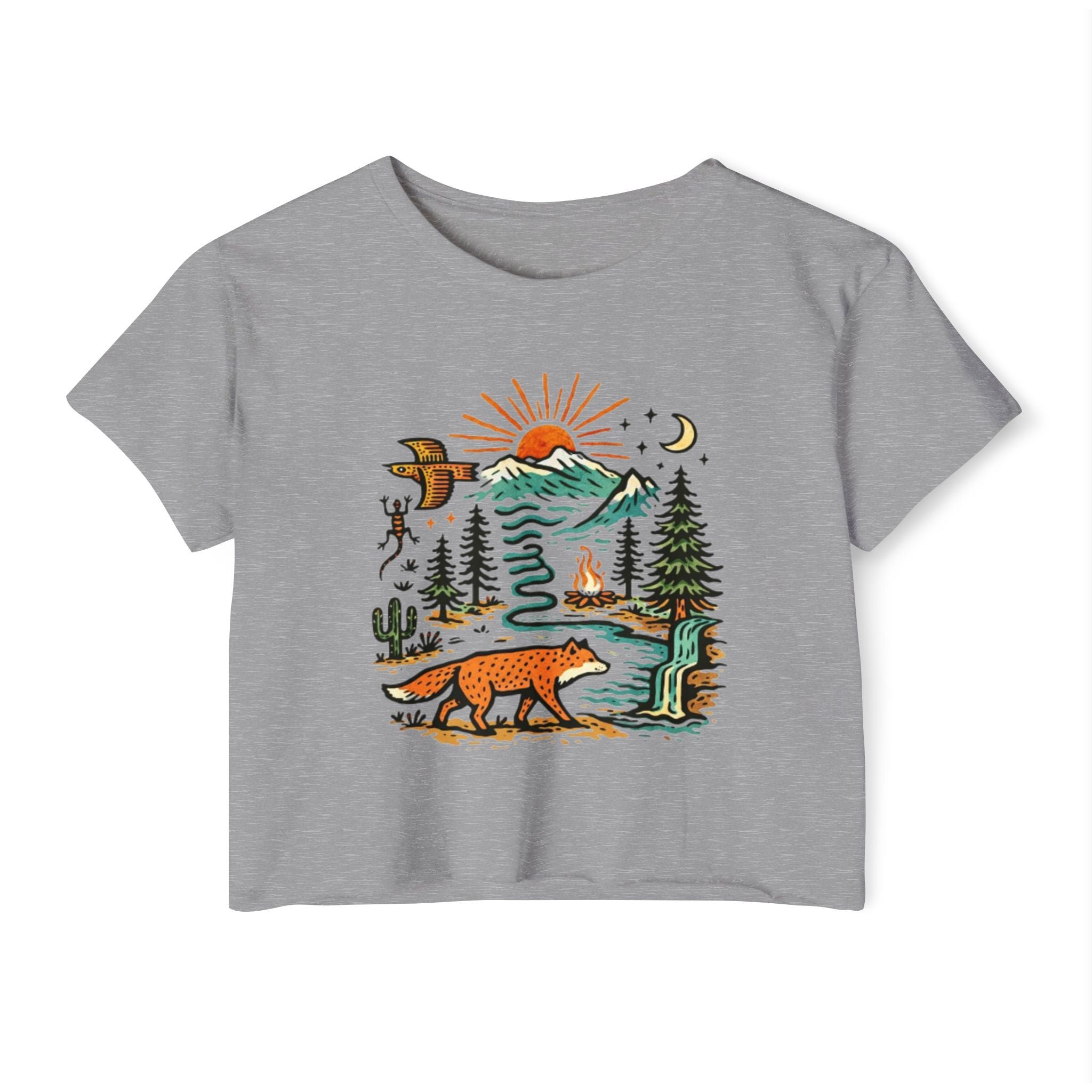 Wildlife Sunset Crop Top | Fox & Mountain Festival Tee