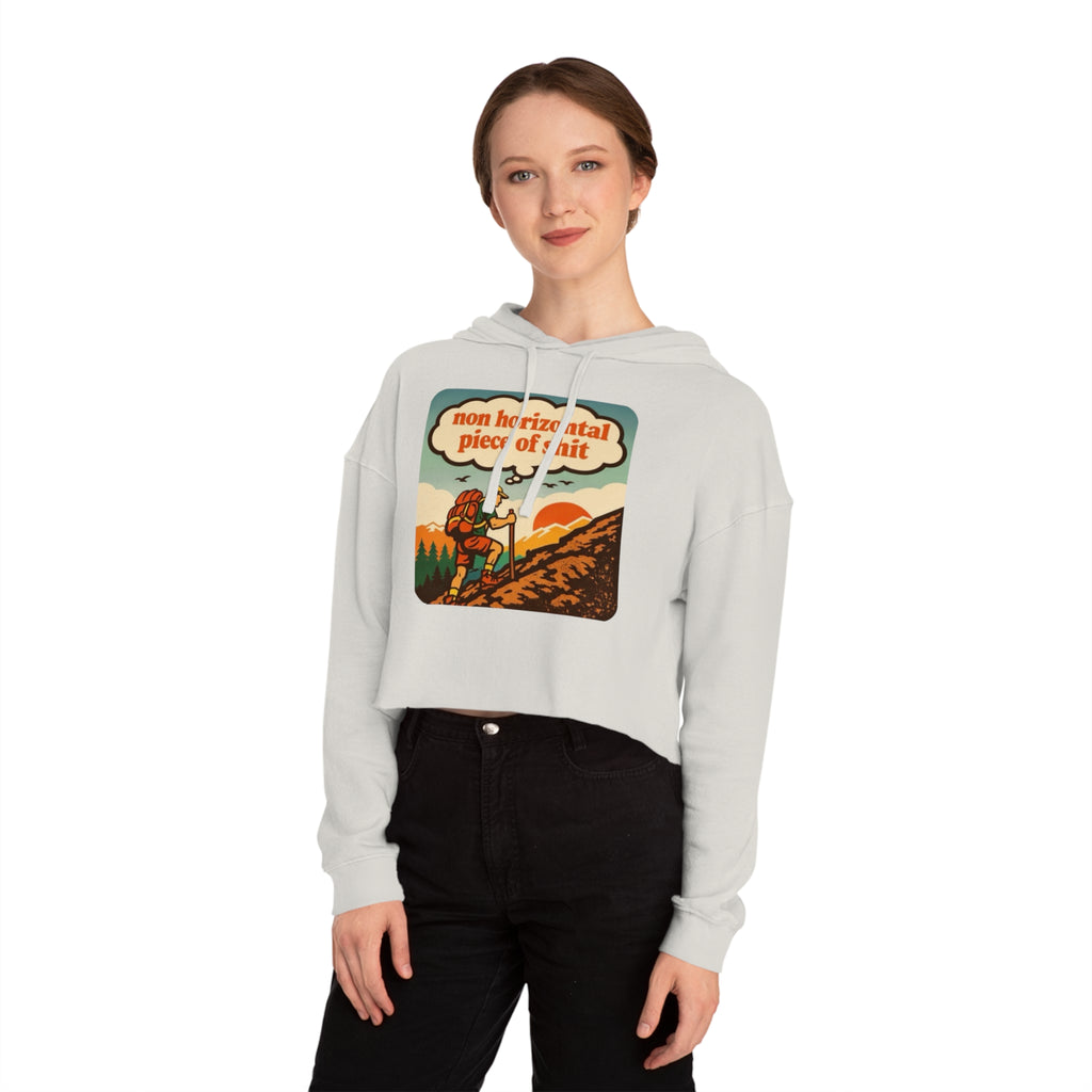 Women’s Cropped Hoodie | Retro Hiker "non horizontal piece of shit" Graphic