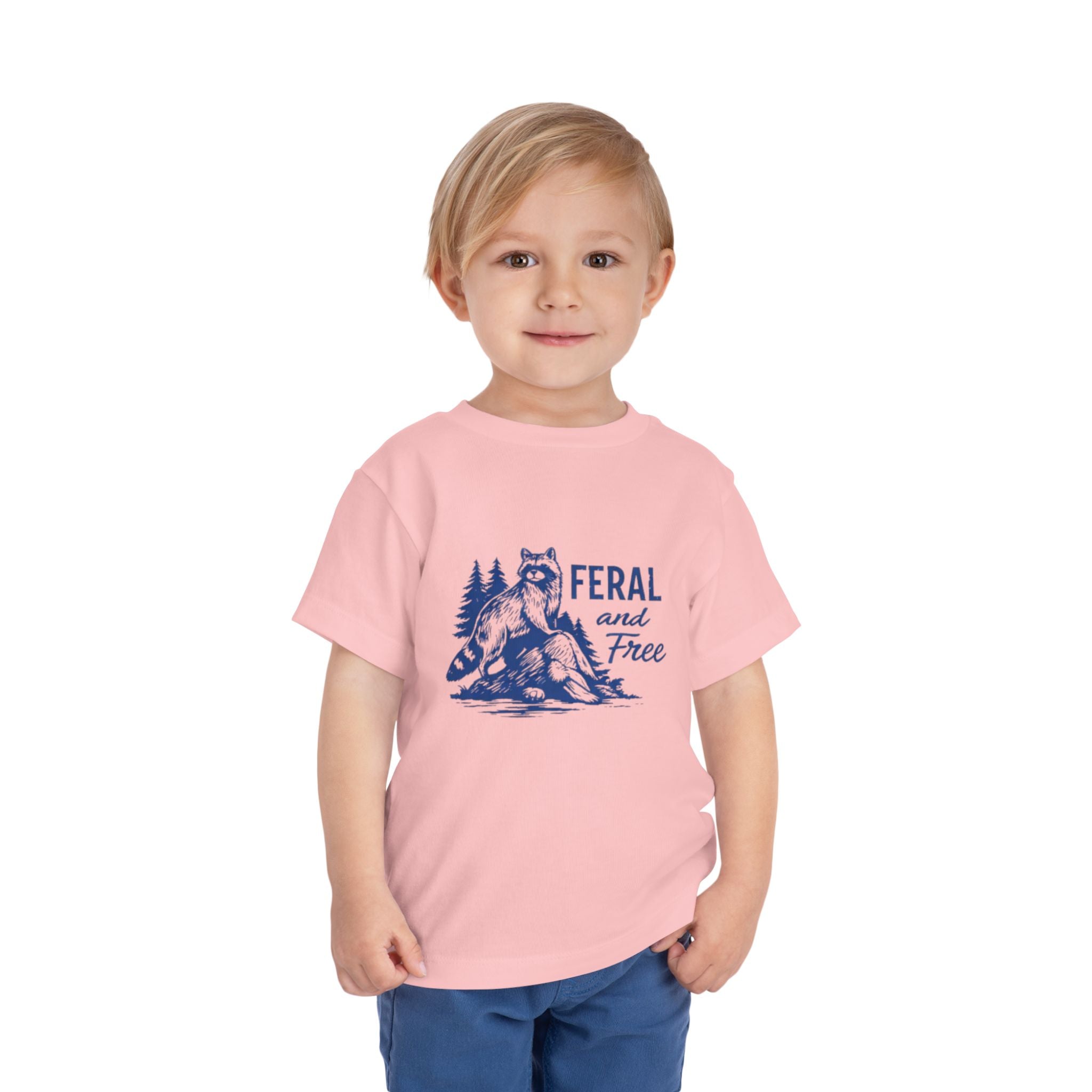 Toddler Tee | "Feral and Free" Raccoon Forest Graphic