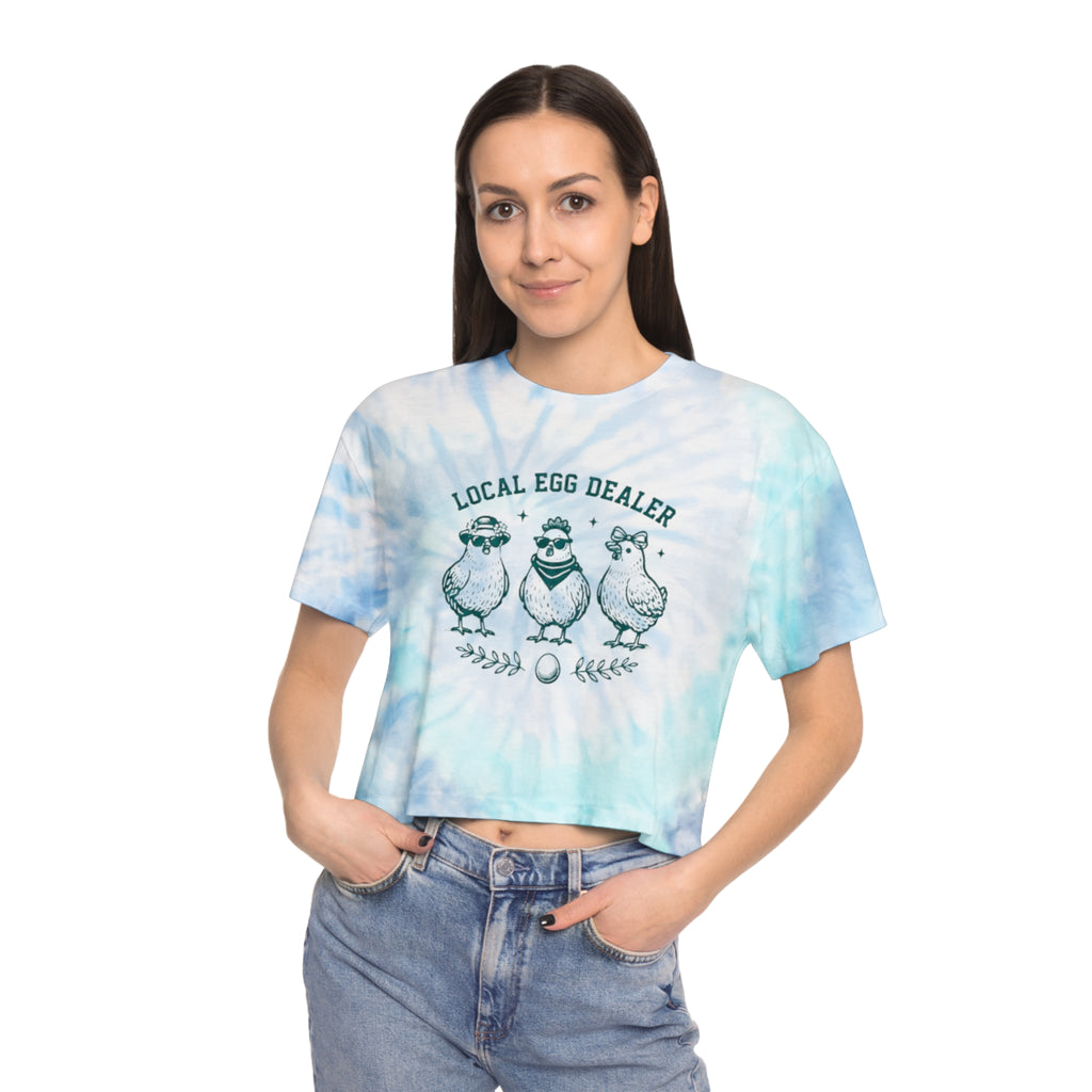 Local Egg Dealer Tie-Dye Crop Tee | Womens Farm Chick Graphic