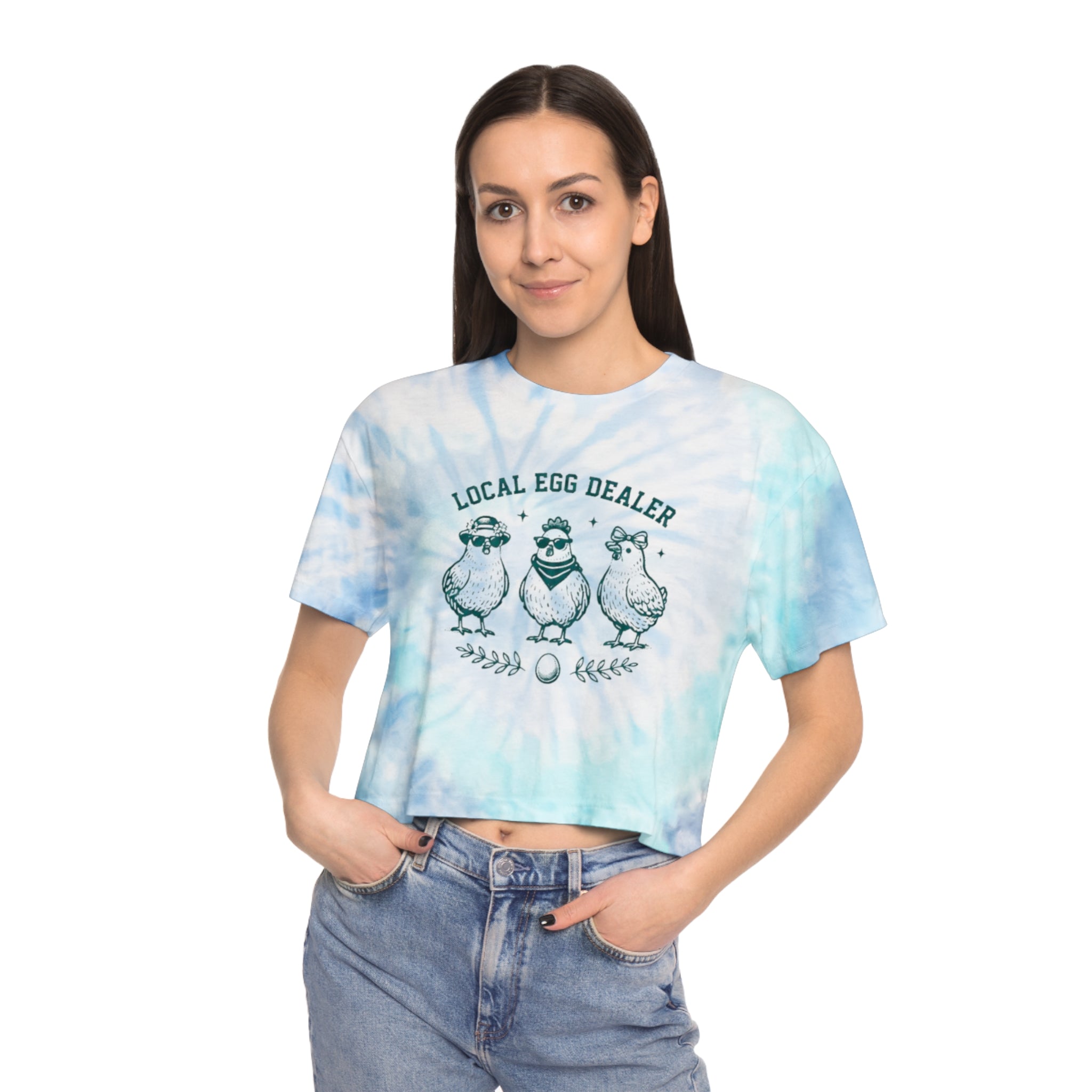 Local Egg Dealer Tie-Dye Crop Tee | Womens Farm Chick Graphic