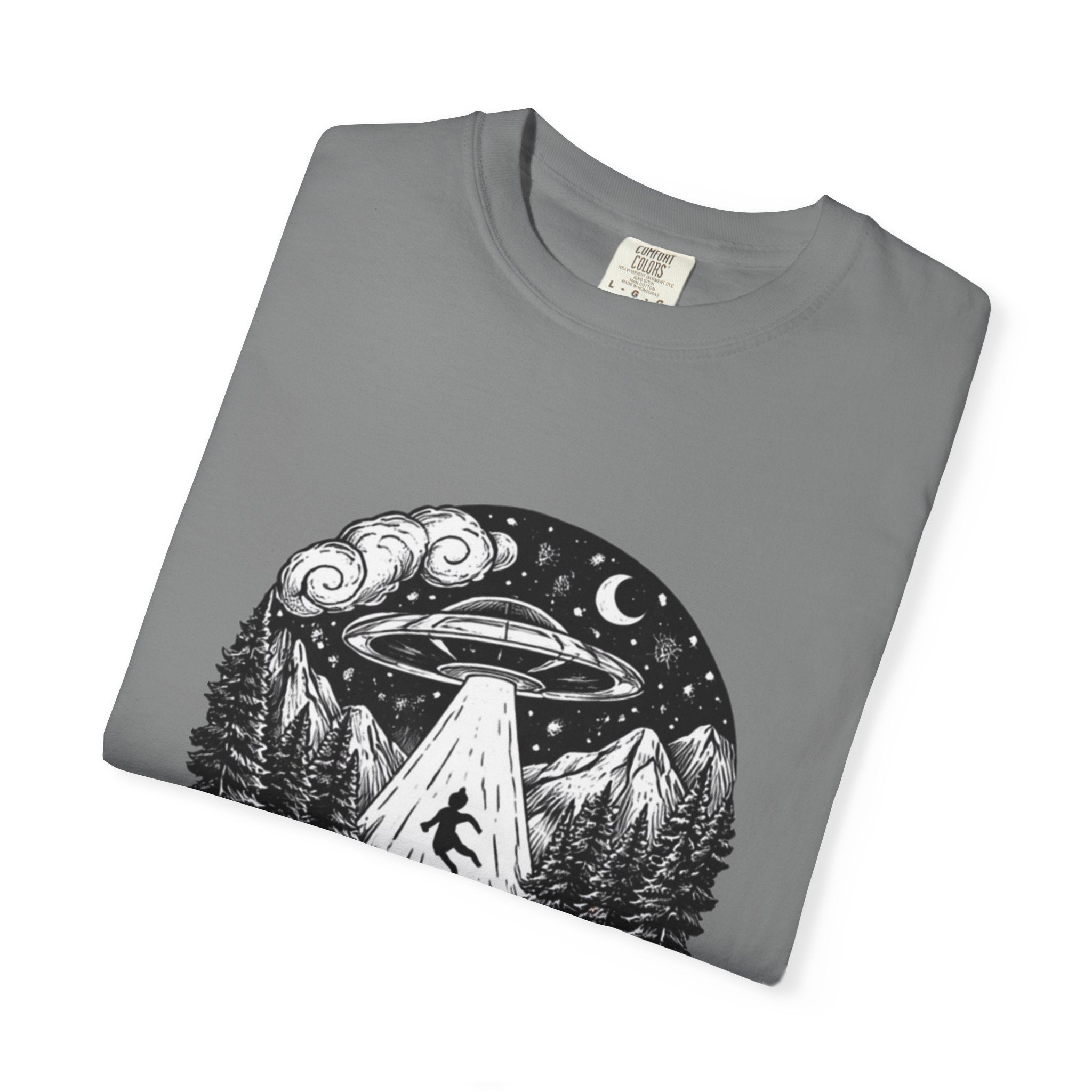 Alien Abduction Forest T-Shirt | Retro UFO Nature Graphic Tee