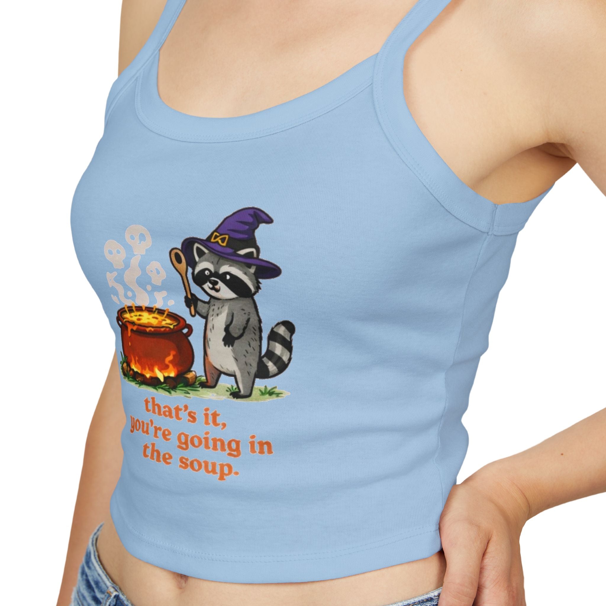 Witch Raccoon Tank Top | "Thats It, Youre Going in the Soup" Cute Halloween Crop
