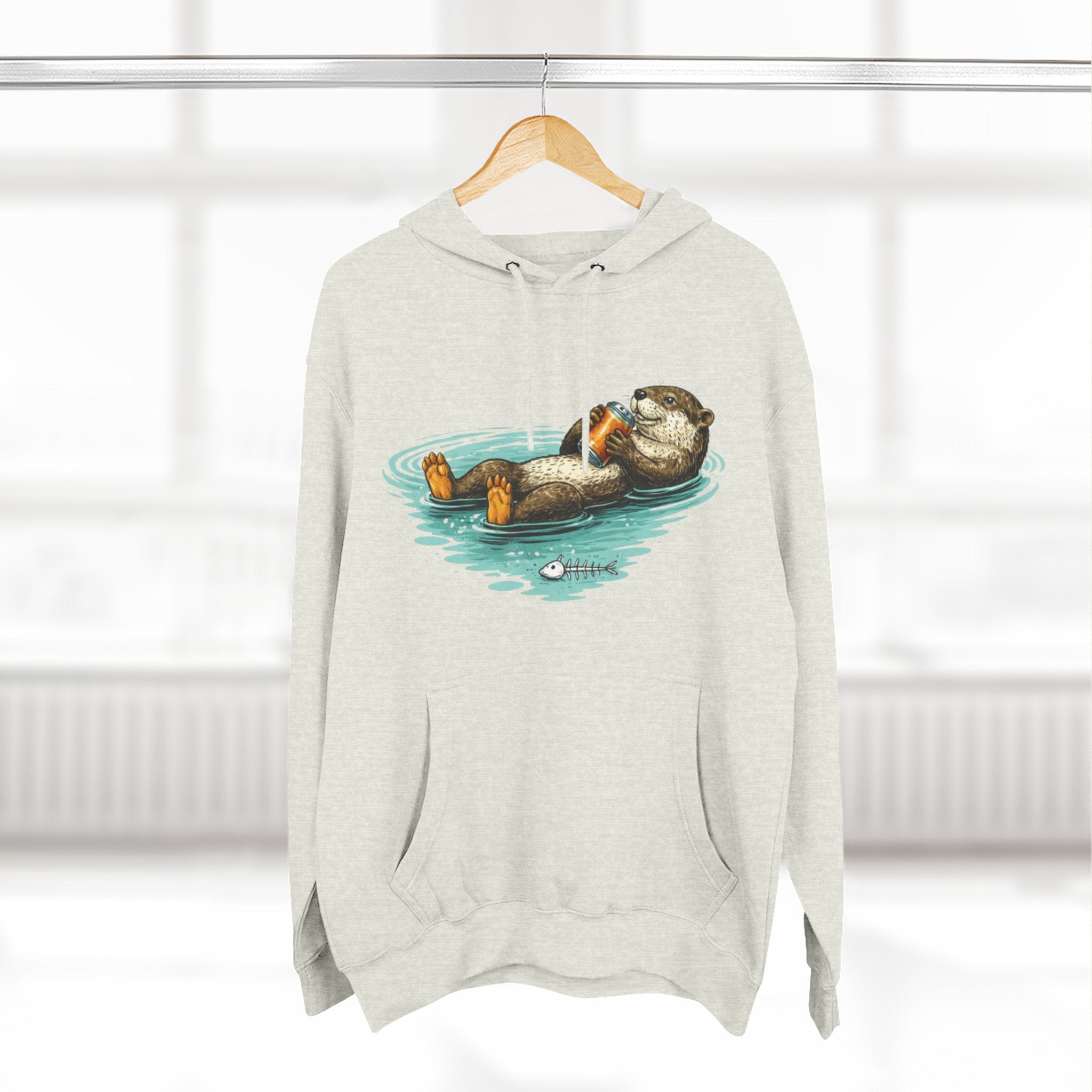 Otter Floating Graphic Hoodie | Relaxing Sea Otter with Beer Pullover