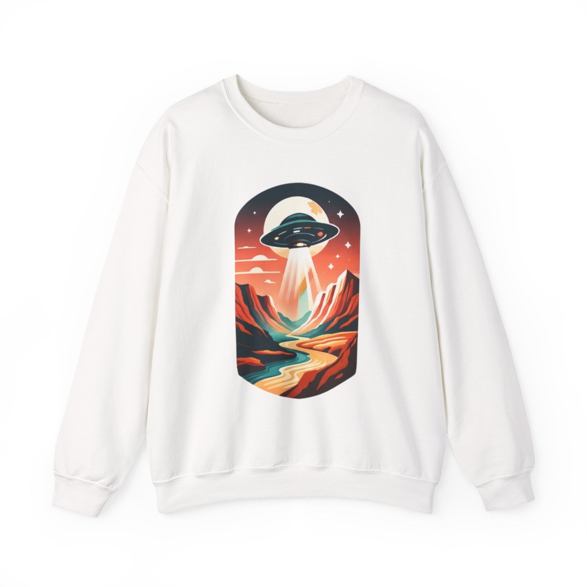 UFO Adventure Crewneck Sweatshirt | Retro Alien Abduction Mountain Graphic