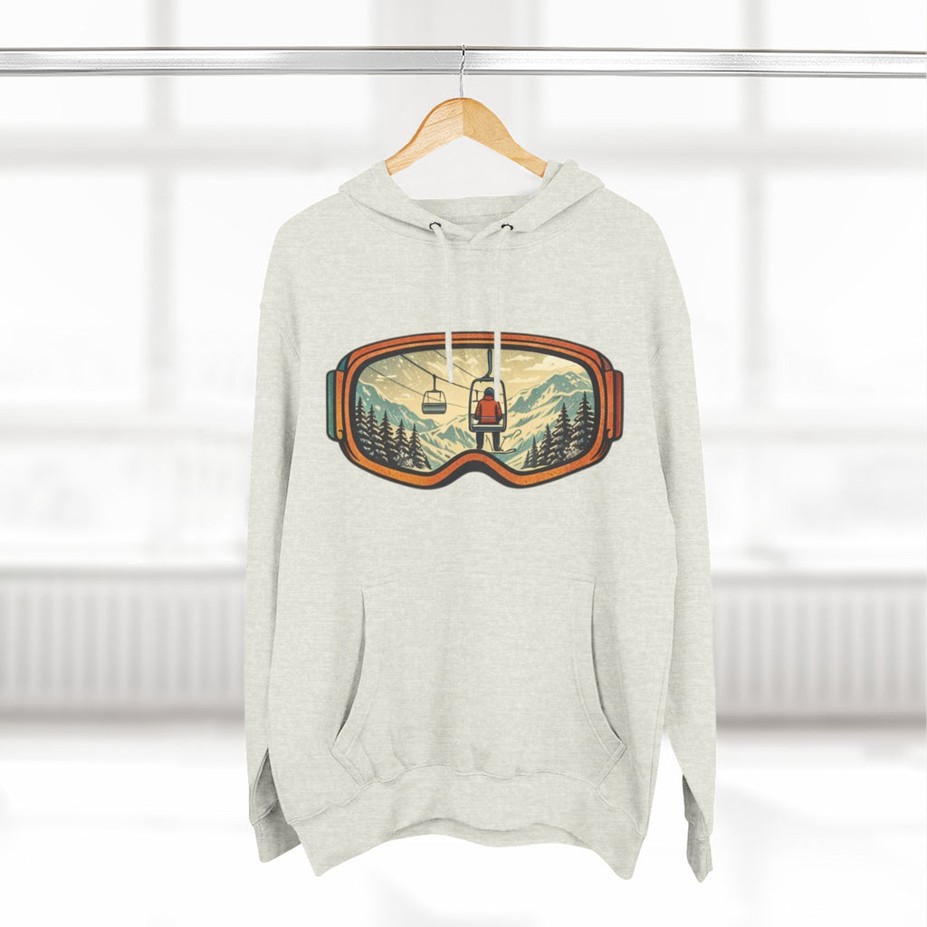 Ski Goggles Graphic Hoodie | Mountain Lift Scene Pullover