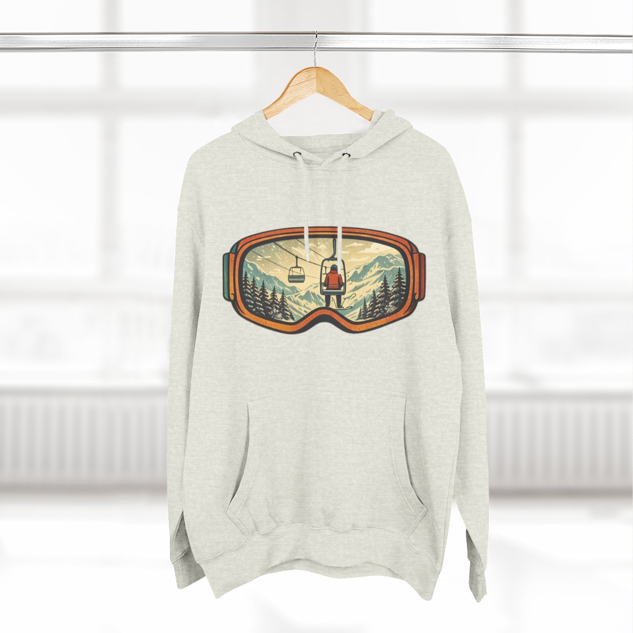 Ski Goggles Graphic Hoodie | Mountain Lift Scene Pullover