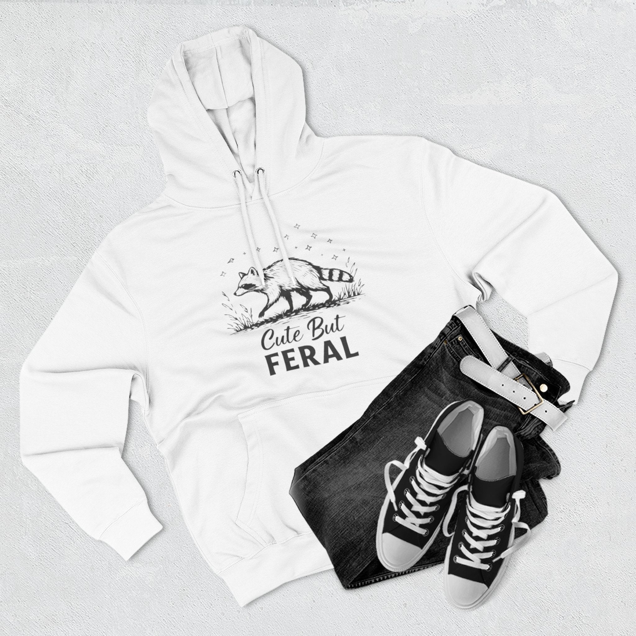 Cute But Feral Hoodie | Raccoon Illustration Graphic Pullover