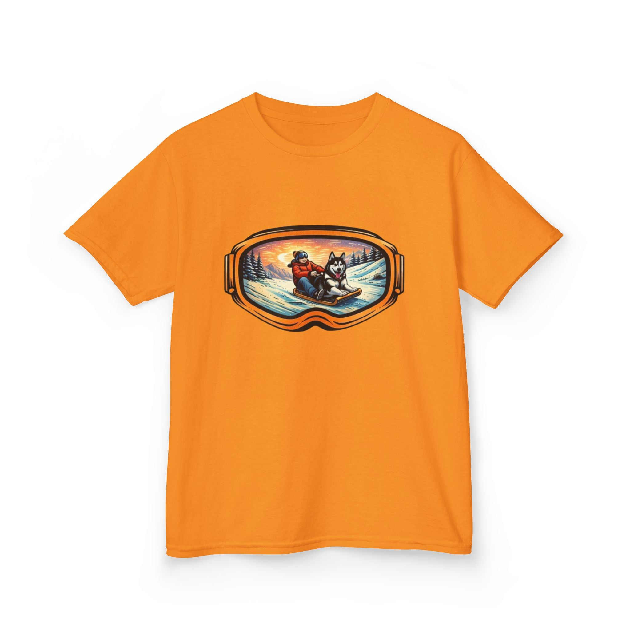 Kids Sledding with Dog Tee | Boys Best Friend Winter Graphic