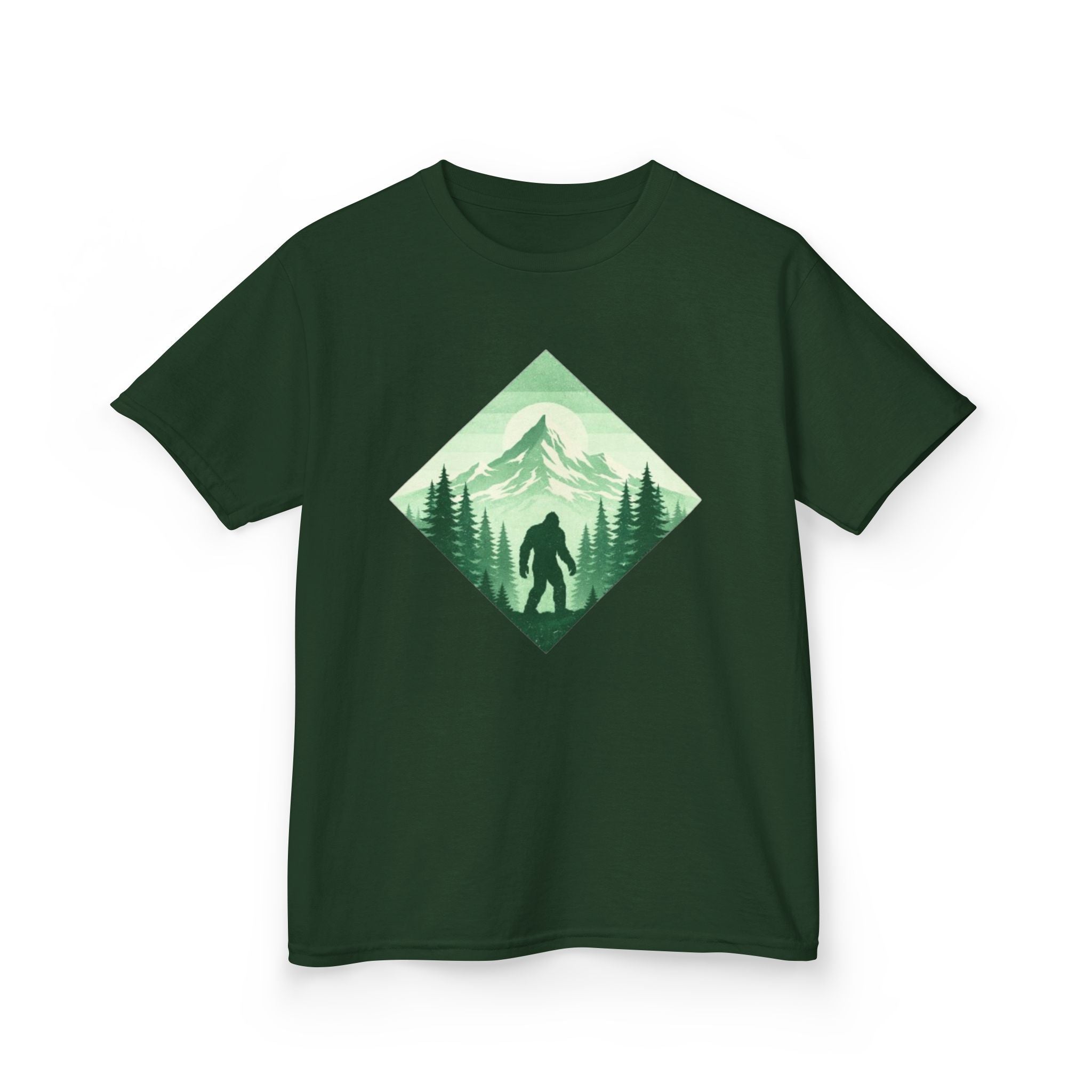 Kids Tee | Green Mountain Bigfoot Silhouette Nature Graphic