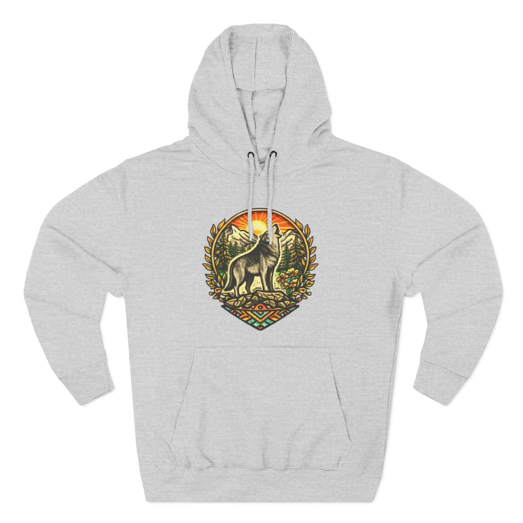 Wolf Sunset Hoodie | Vintage Forest Nature Graphic Fleece Hoodie