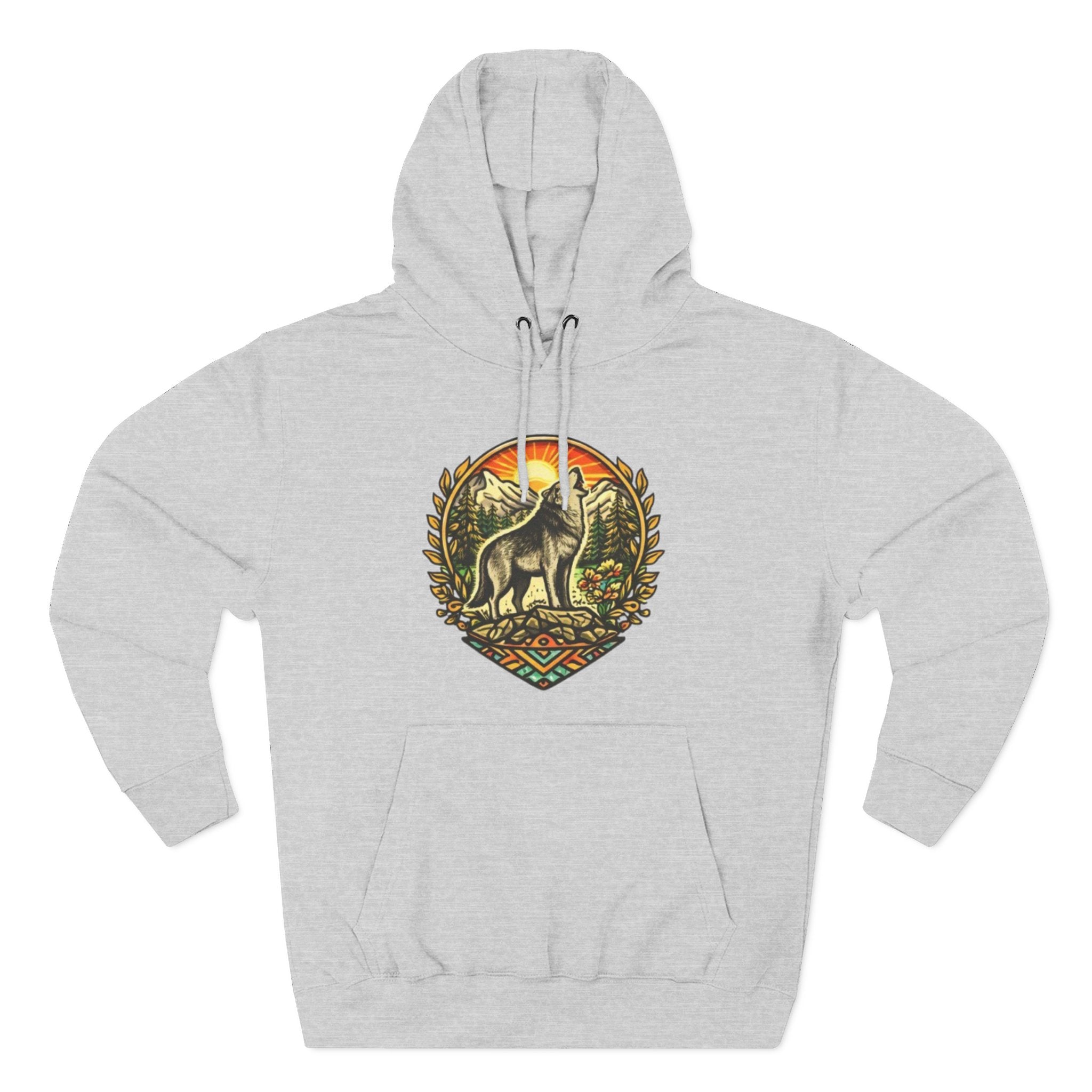 Wolf Sunset Hoodie | Vintage Forest Nature Graphic Fleece Hoodie