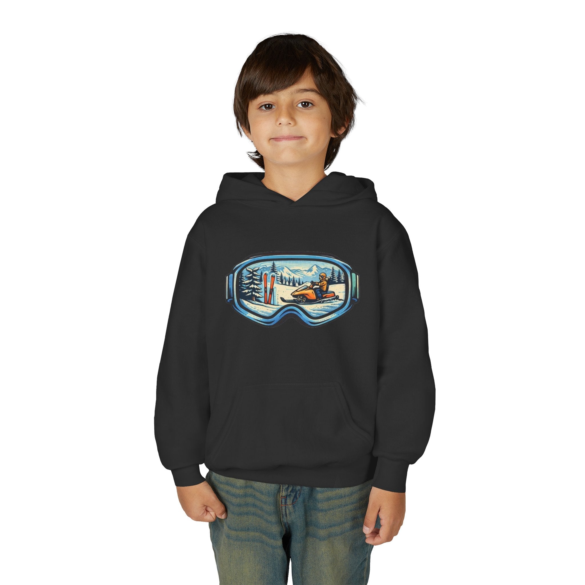 Youth Ski Goggles Hoodie | Winter Snowboard Scene Pullover