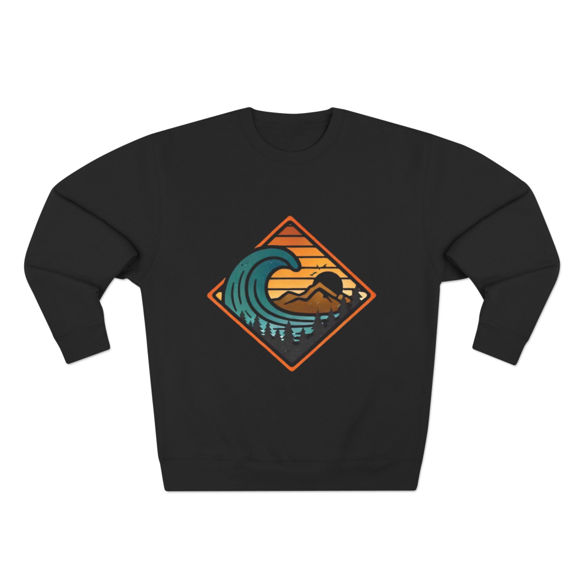Surf Wave Mountain Badge sweatshirt | Retro Ocean Sunset Crewneck