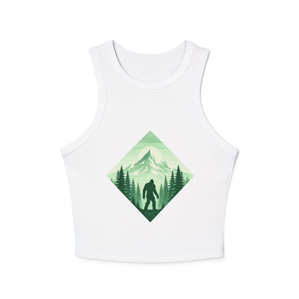 Womens Racer Tank Top | Green Mountain Bigfoot Nature Graphic