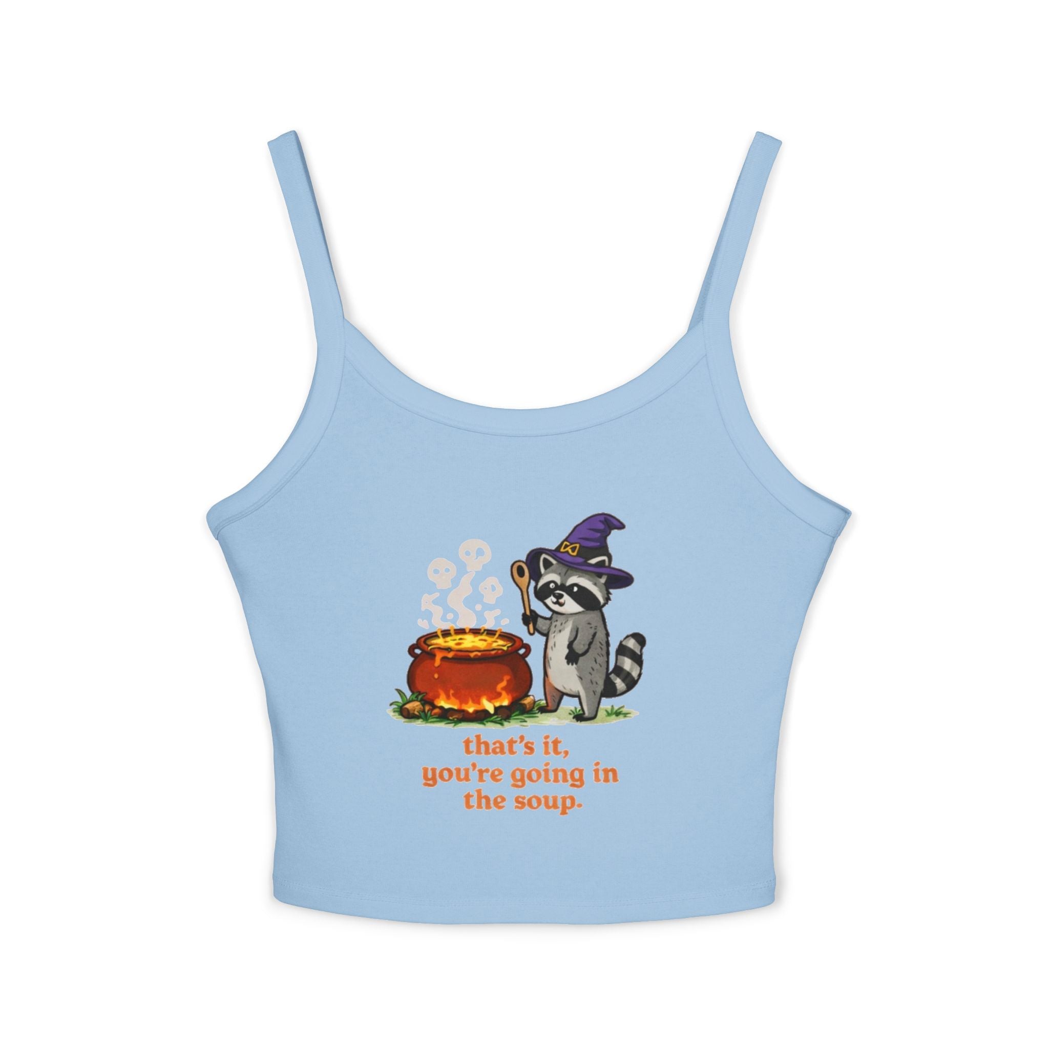 Witch Raccoon Tank Top | "Thats It, Youre Going in the Soup" Cute Halloween Crop