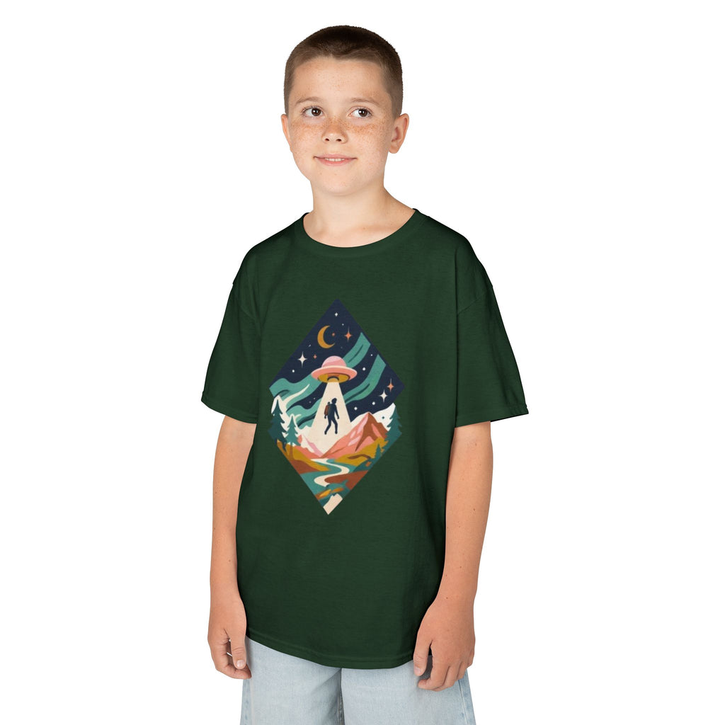 Kids Tee | Colorful UFO Abduction Mountain Scene