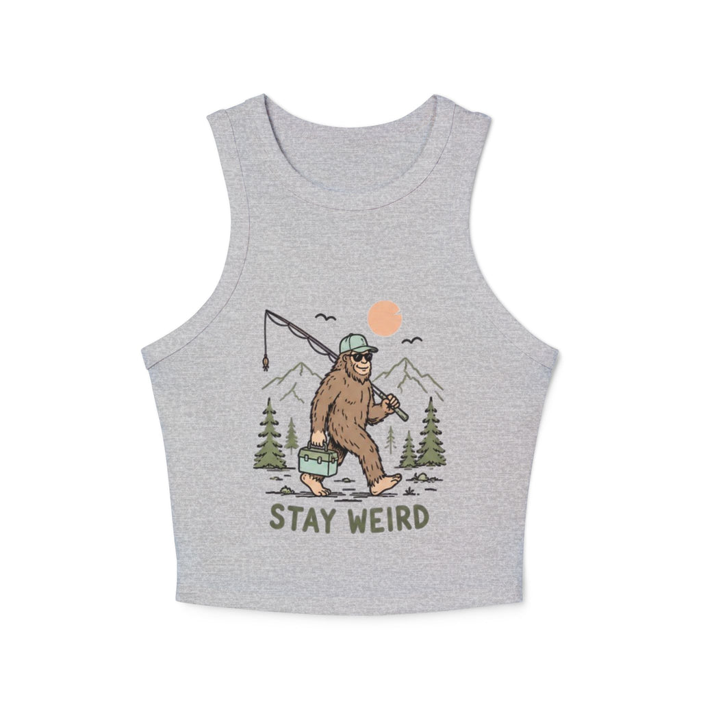 Stay Weird Sasquatch Fishing Tank Top | Womens Cropped Rib Racer