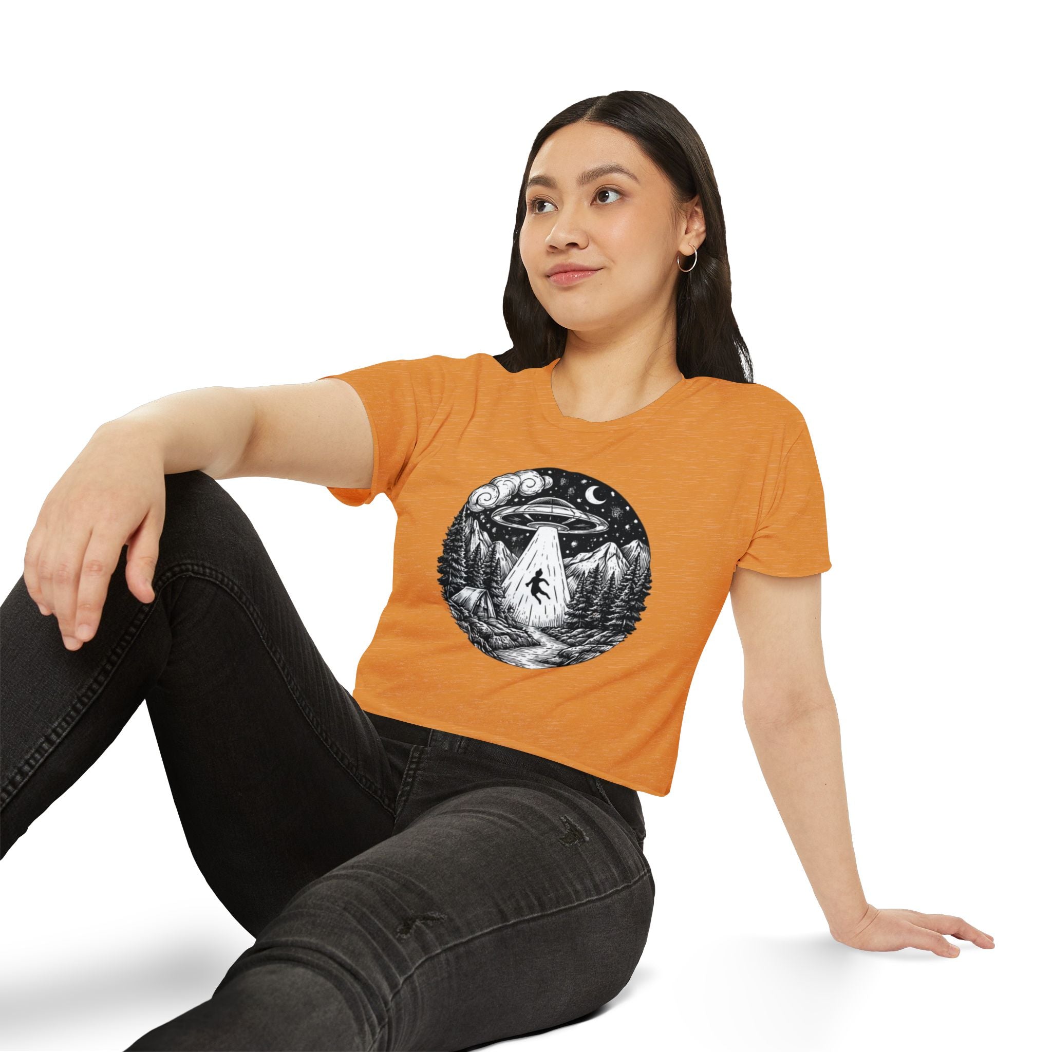 Crop Top | UFO Abduction Night Sky Graphic Women's Festival Crop