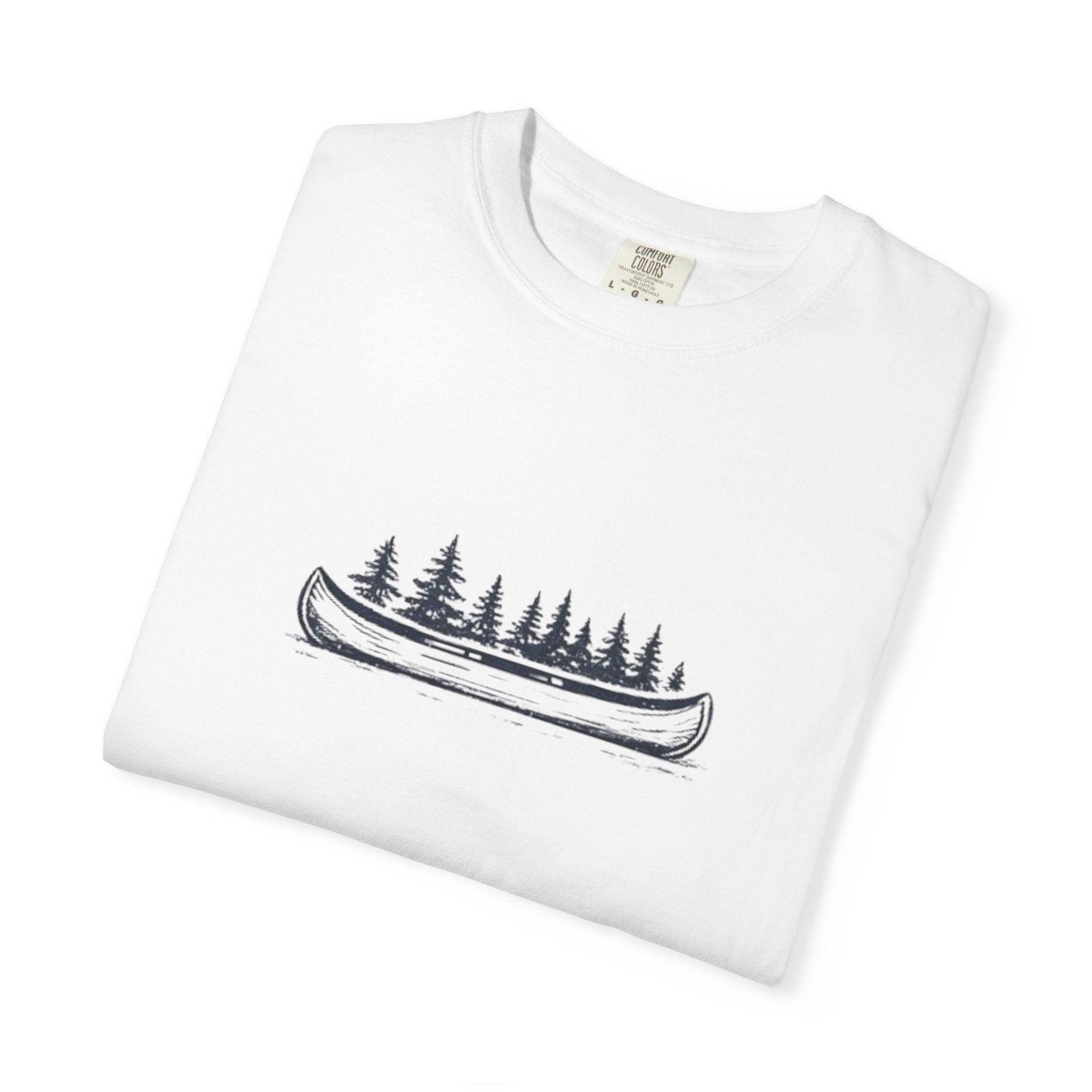 Canoe & Pines T-Shirt | Minimal Outdoor Adventure Graphic Tee