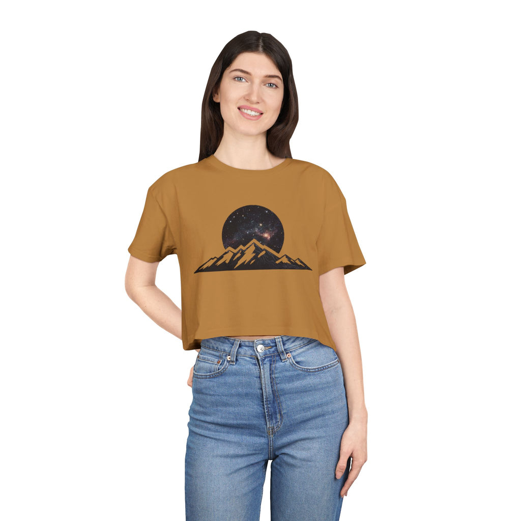 Crop Tee | Night Sky Mountain Graphic