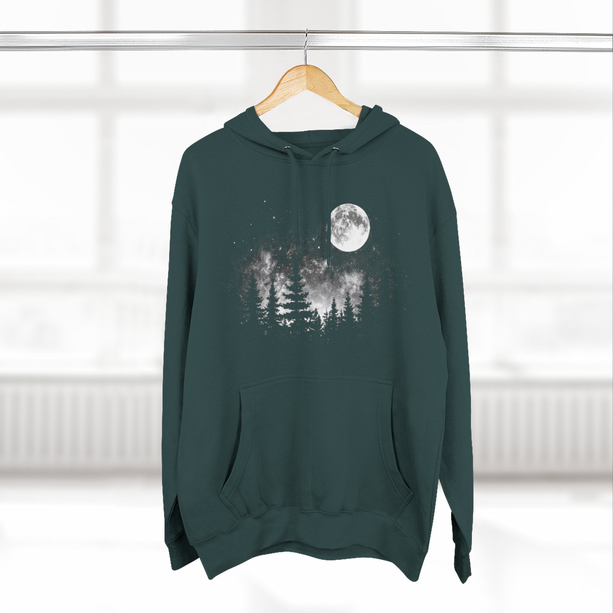 Moonlit Forest Hoodie | Moon & Pines Graphic Fleece Pullover