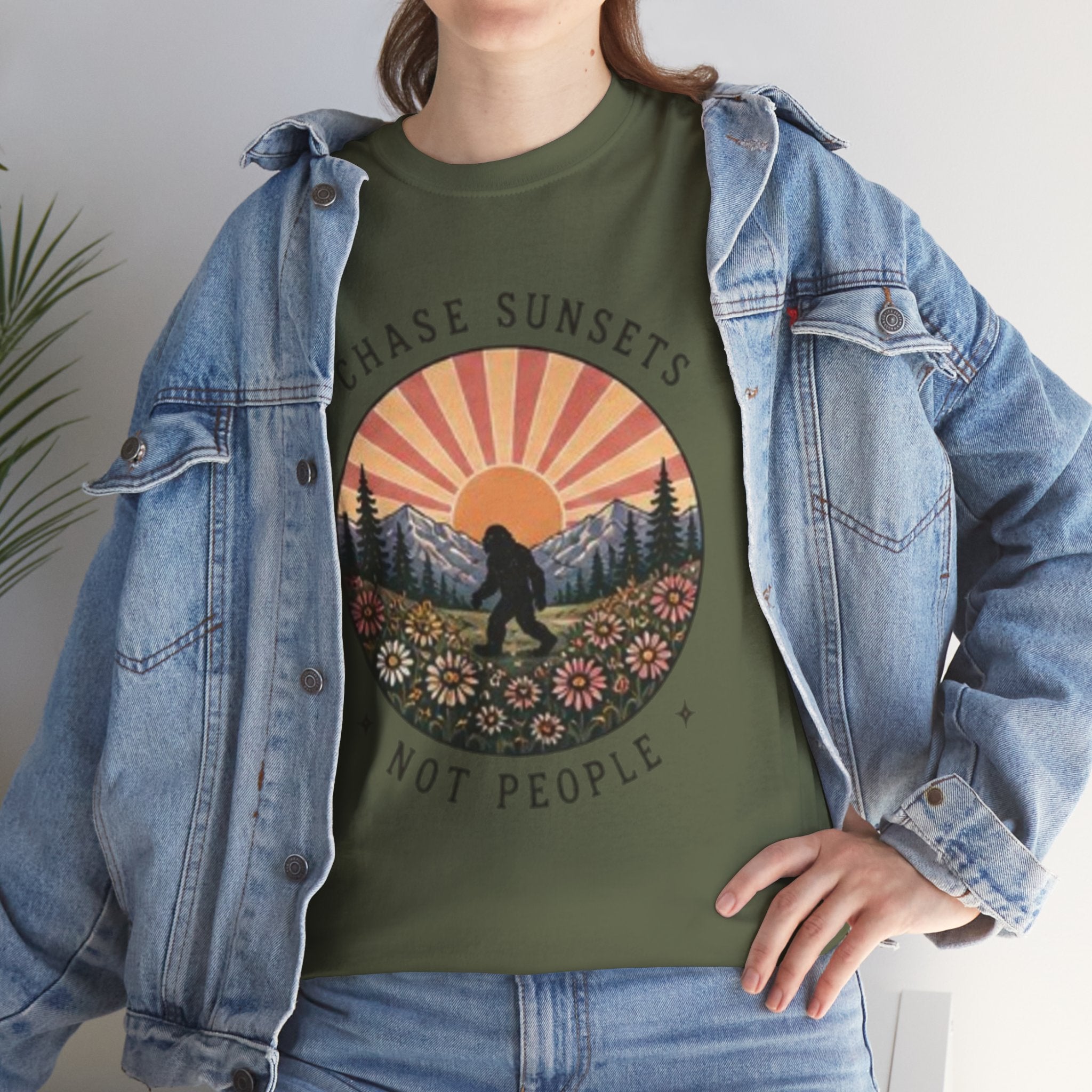 Chase Sunsets Not People Bigfoot Tee