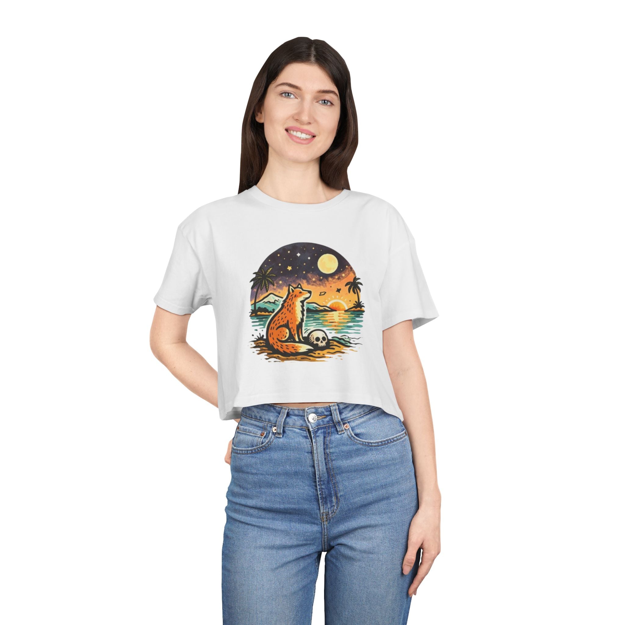 Crop Tee | Sunset Fox Beach Graphic