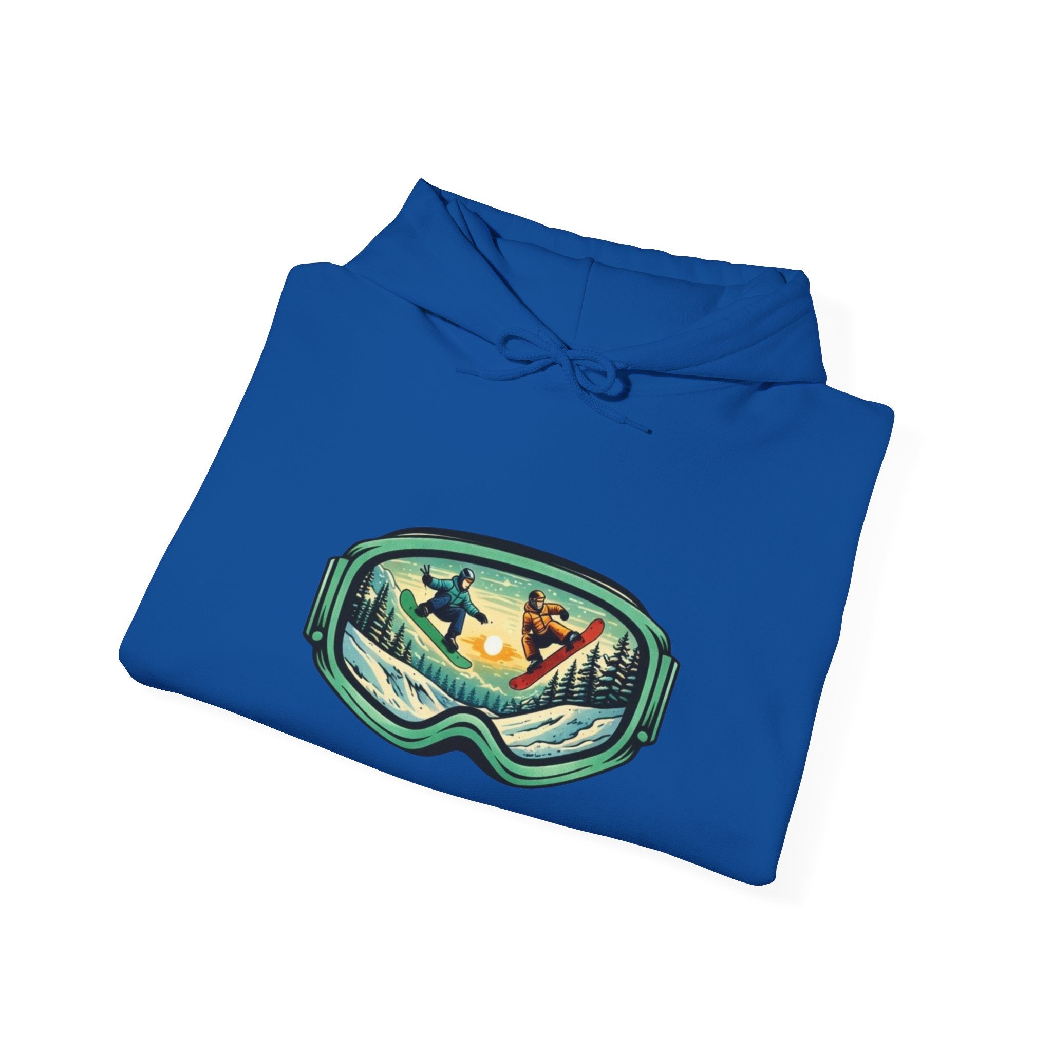 Snowboard Goggles Graphic Hoodie | Winter Mountain Sunset Scene