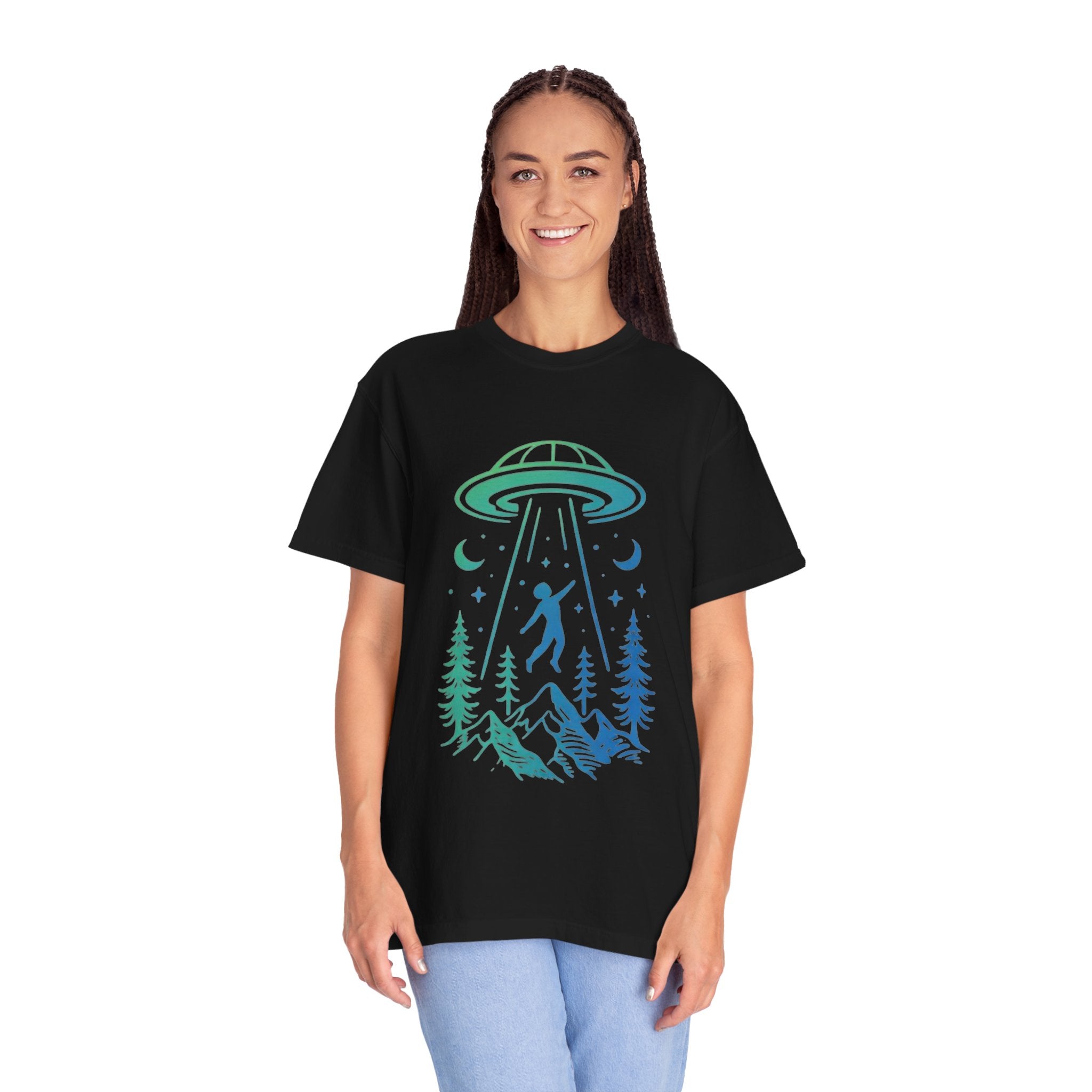 Alien Abduction Mountain T-Shirt | UFO Forest Graphic Tee