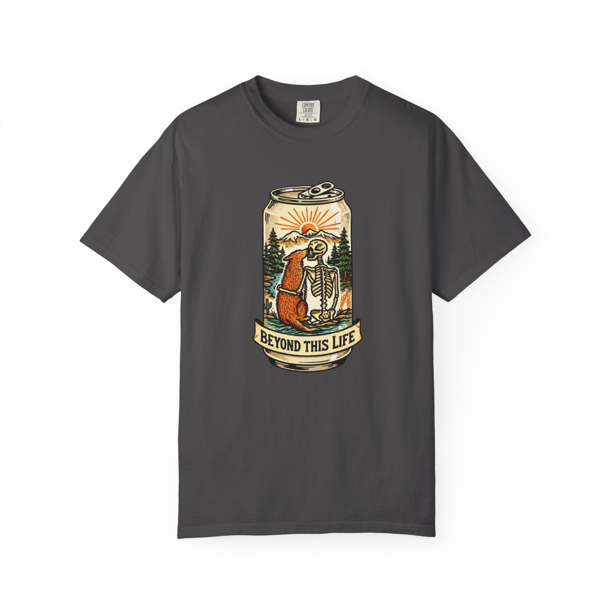 Beyond This Life T-Shirt | Vintage Skull & Can Graphic Tee