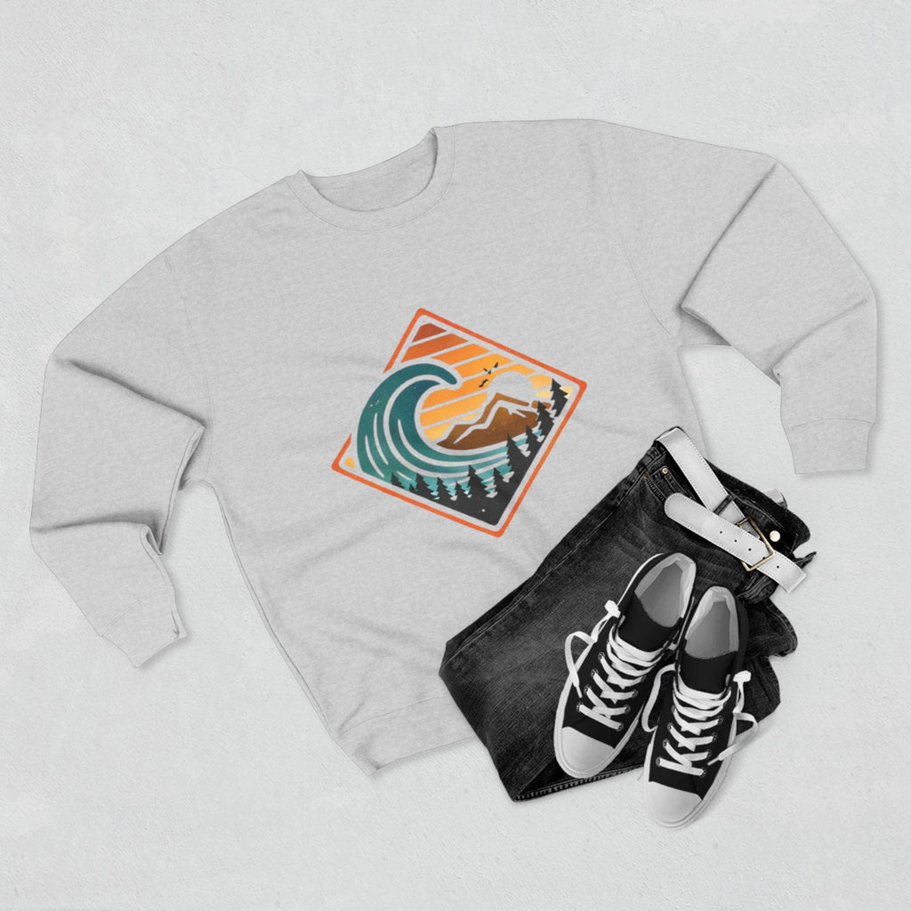 Surf Wave Mountain Badge sweatshirt | Retro Ocean Sunset Crewneck