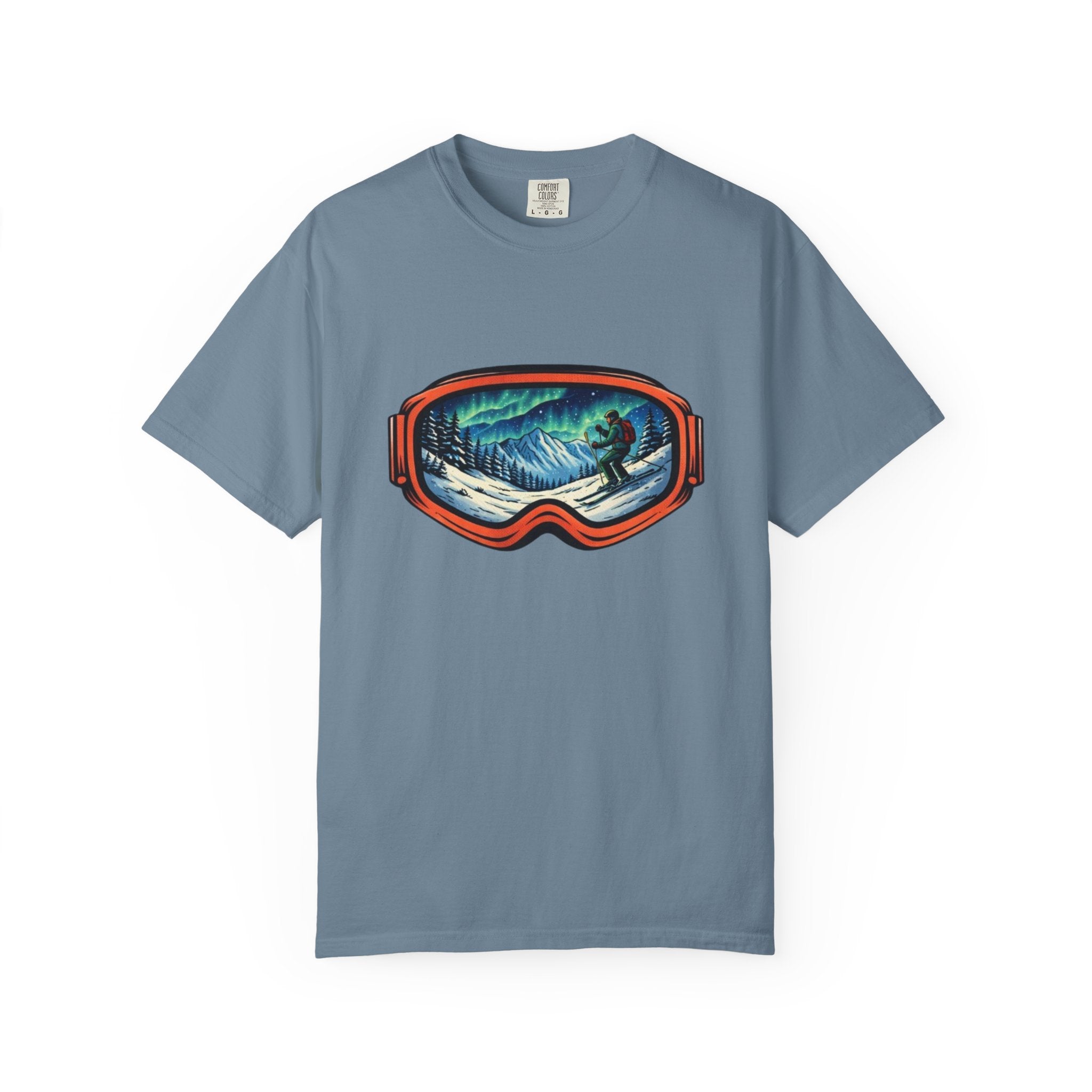 Northern Lights Ski Goggles T-Shirt | Aurora Skiing Landscape Design