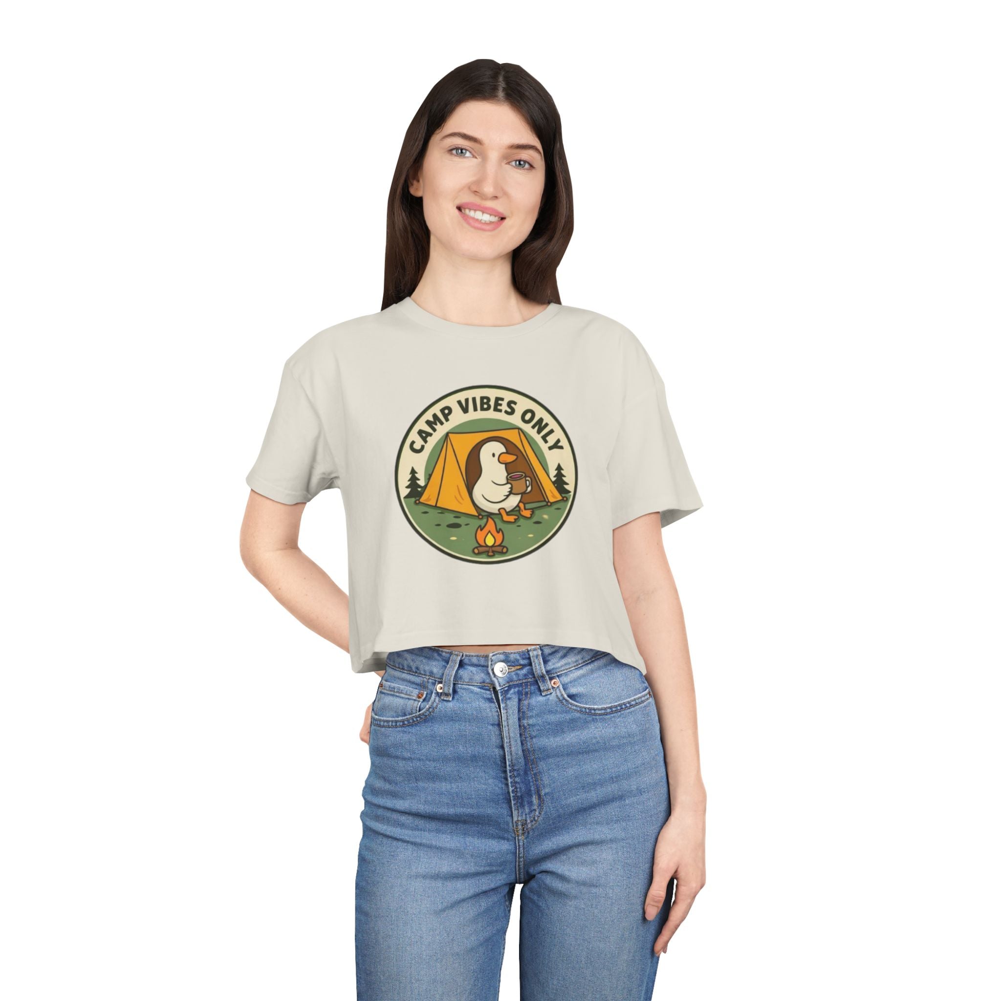 Camp Vibes Only Crop Tee | Cute Camping Goose Graphic