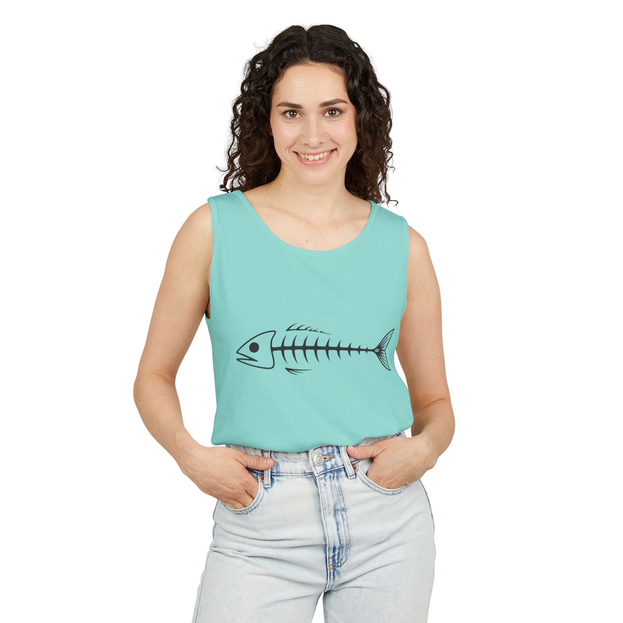 Fish Skeleton Tank Top | Minimalist Fishing Graphic Sleeveless Tee