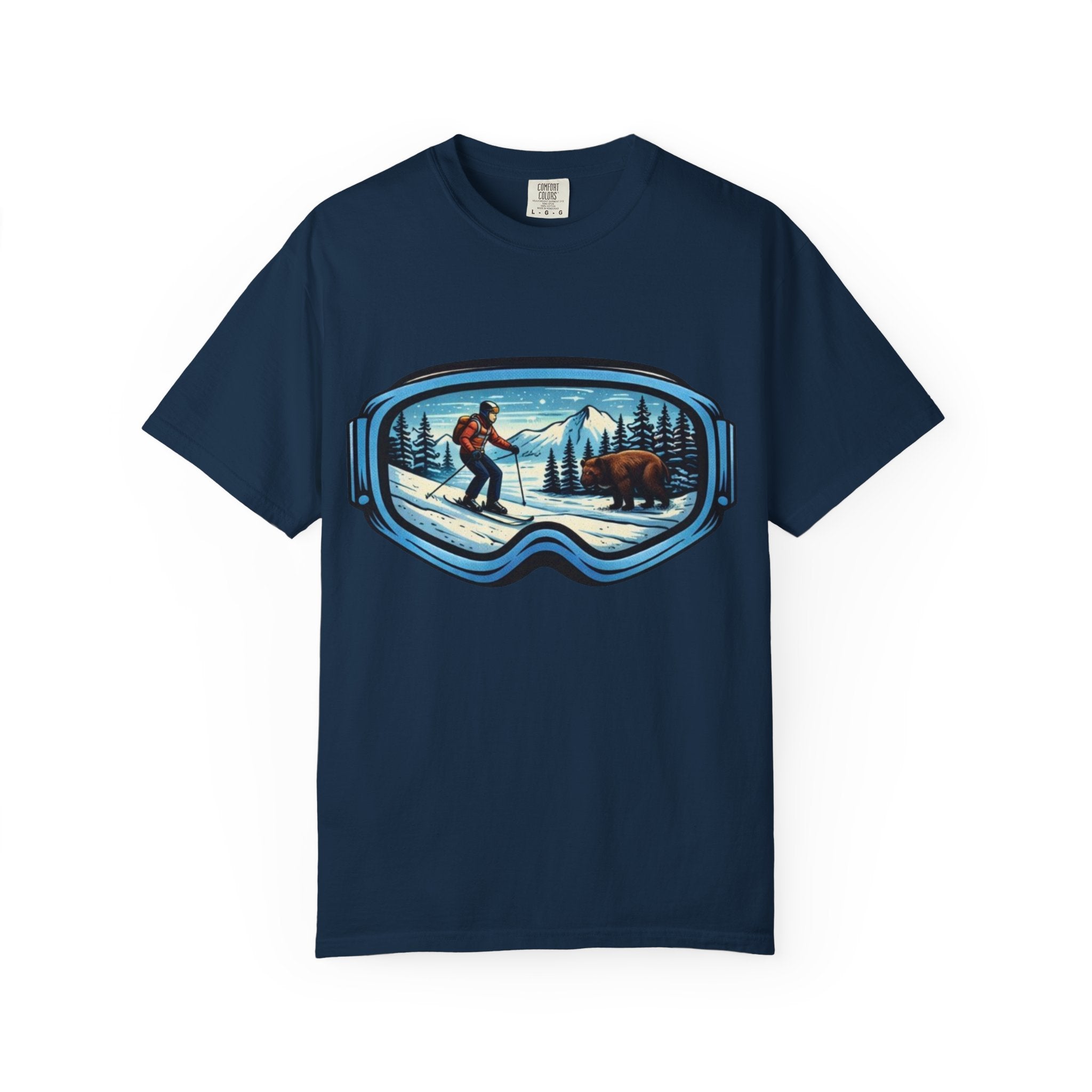 Ski Goggles Scenic T‑Shirt | Skier and Bear Mountain Winter Graphic Tee