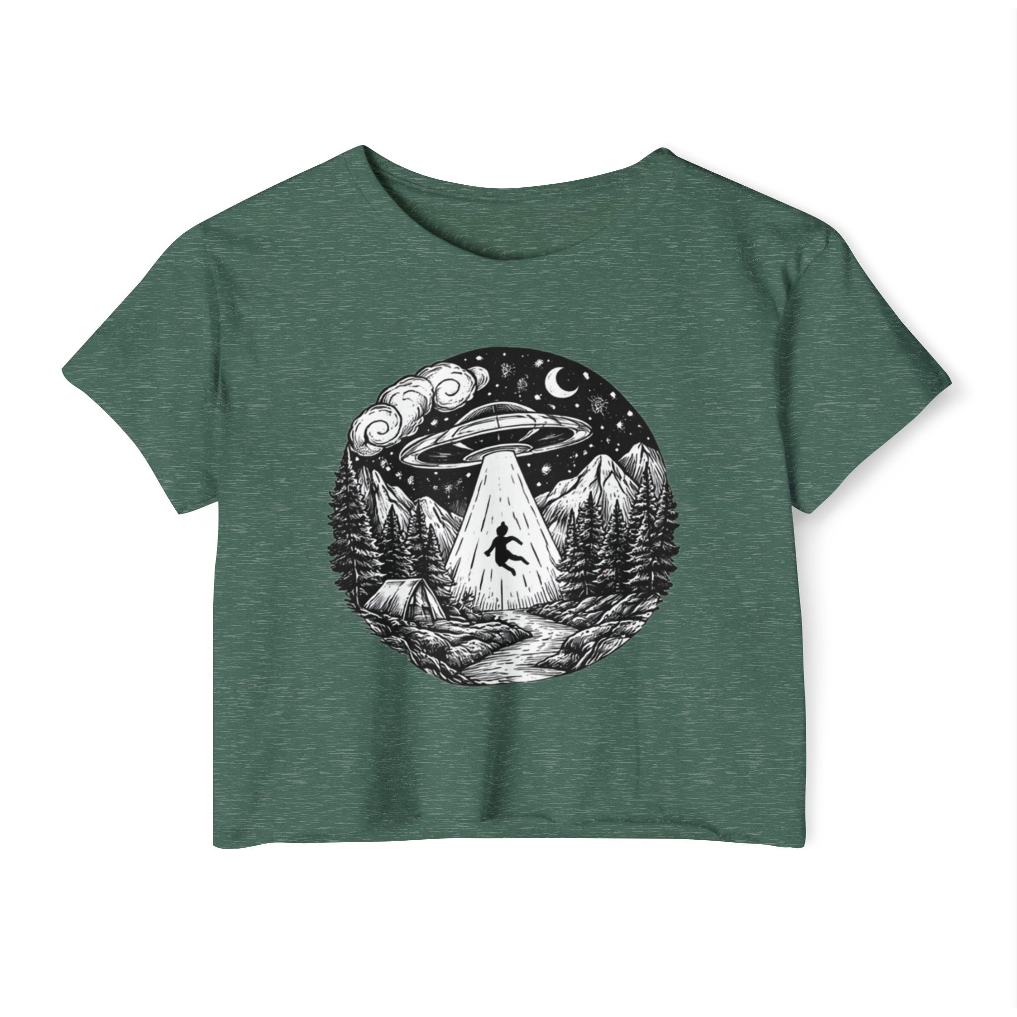 Crop Top | UFO Abduction Night Sky Graphic Women's Festival Crop